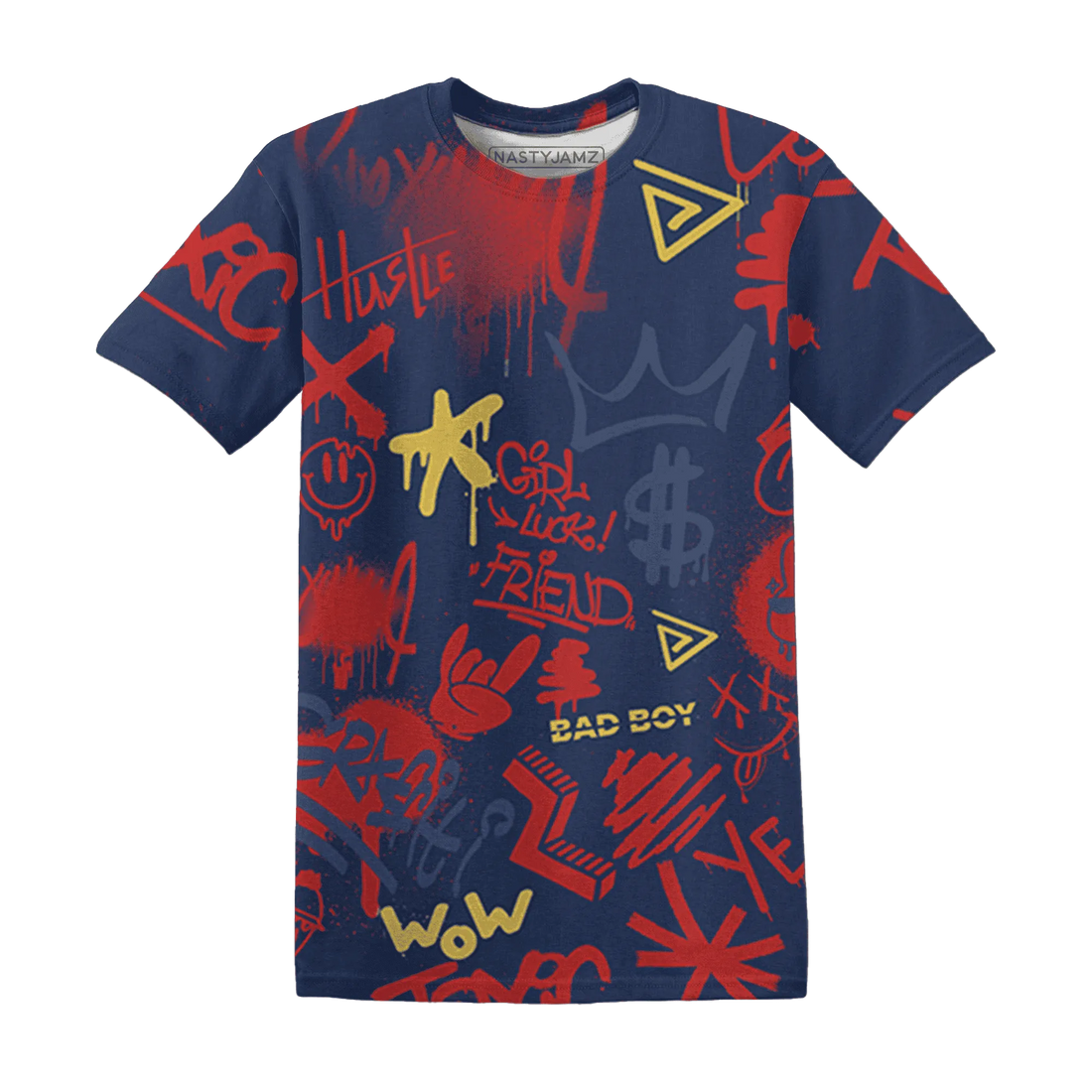 VaporMax-Air-Plus-Midnight-Navy-Gold-Black-T-Shirt-Match-Graffiti-King-3D-Doodle-Style