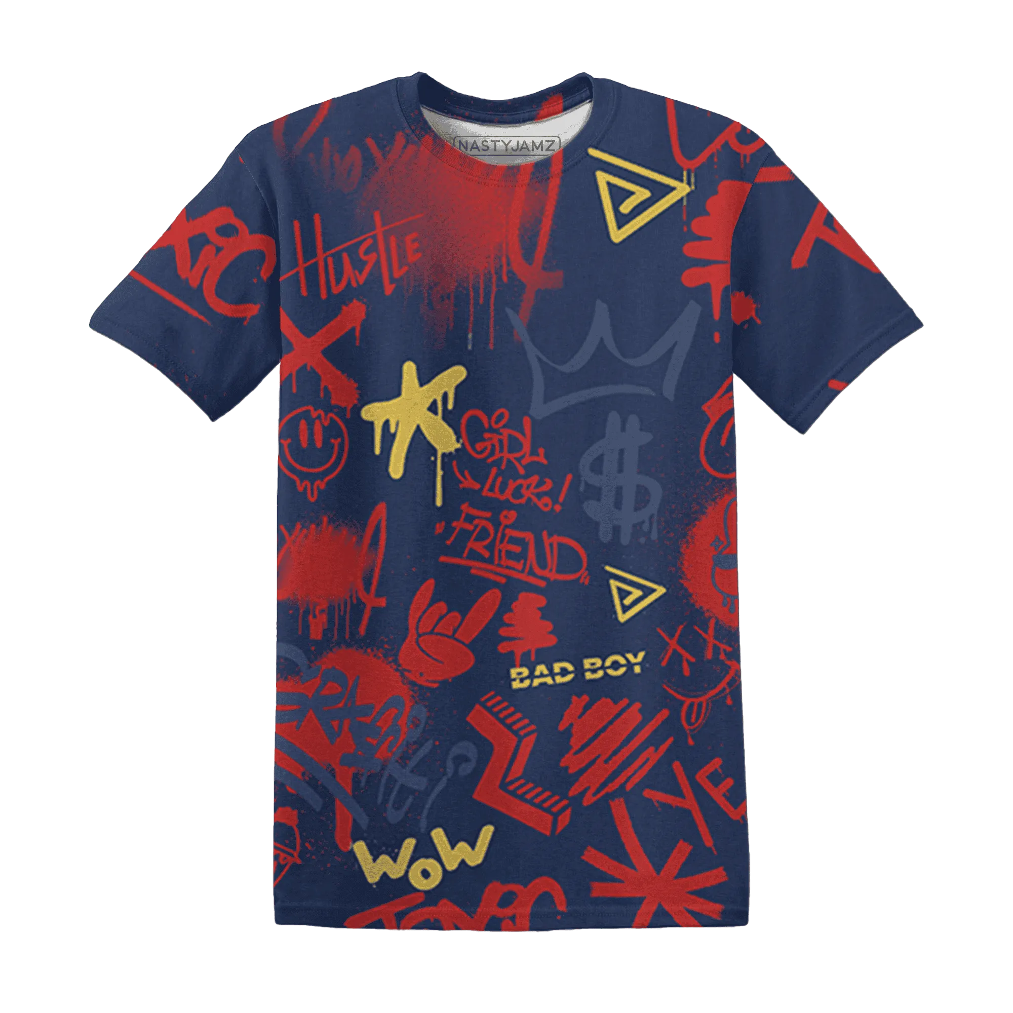VaporMax-Air-Plus-Midnight-Navy-Gold-Black-T-Shirt-Match-Graffiti-King-3D-Doodle-Style