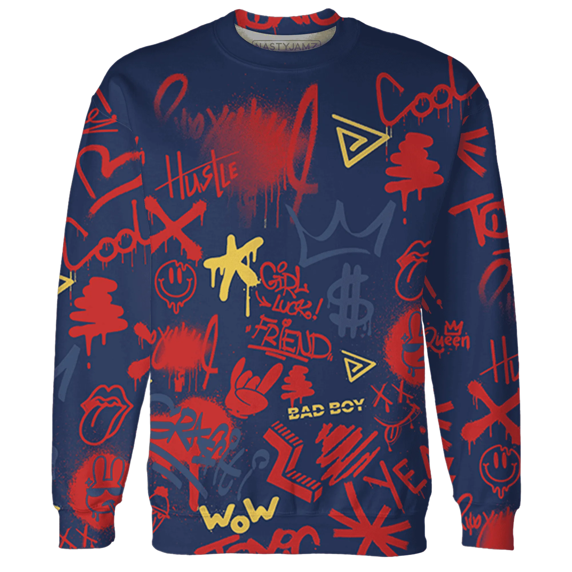 VaporMax-Air-Plus-Midnight-Navy-Gold-Black-Sweatshirt-Match-Graffiti-King-3D-Doodle-Style