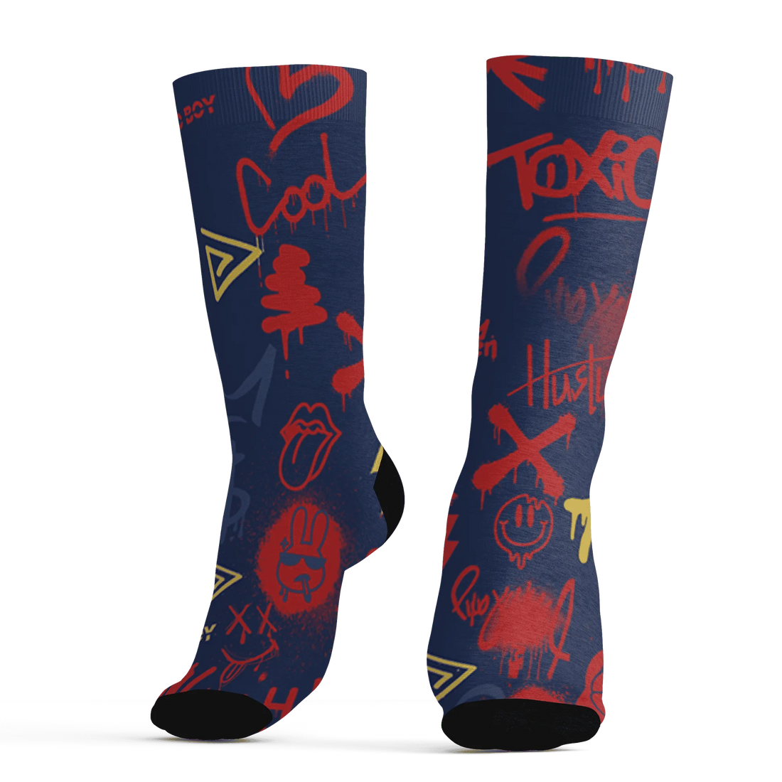 VaporMax-Air-Plus-Midnight-Navy-Gold-Black-Socks-Match-Graffiti-King-3D-Doodle-Style