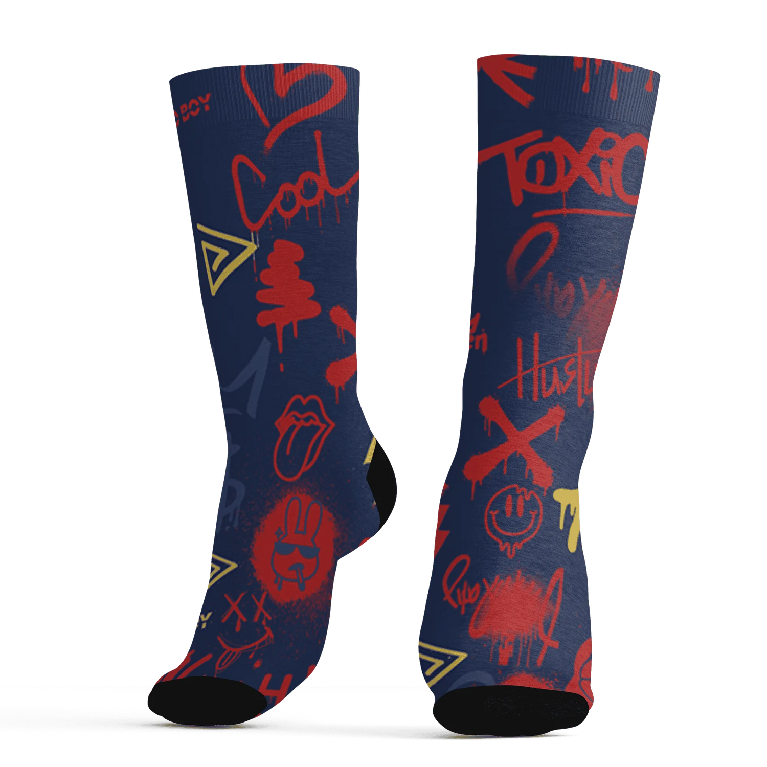 VaporMax-Air-Plus-Midnight-Navy-Gold-Black-Socks-Match-Graffiti-King-3D-Doodle-Style
