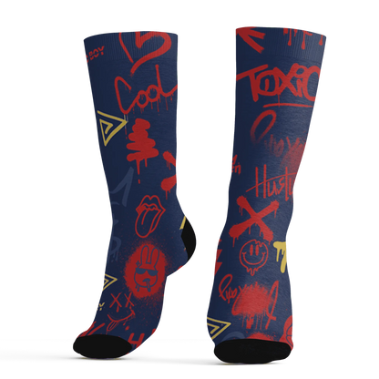 VaporMax-Air-Plus-Midnight-Navy-Gold-Black-Socks-Match-Graffiti-King-3D-Doodle-Style