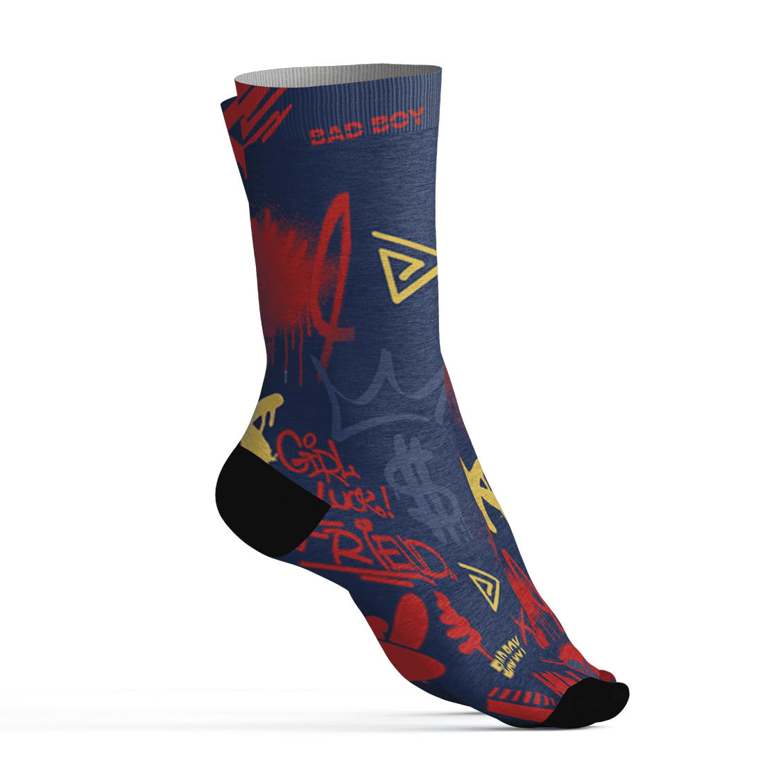 VaporMax-Air-Plus-Midnight-Navy-Gold-Black-Socks-Match-Graffiti-King-3D-Doodle-Style