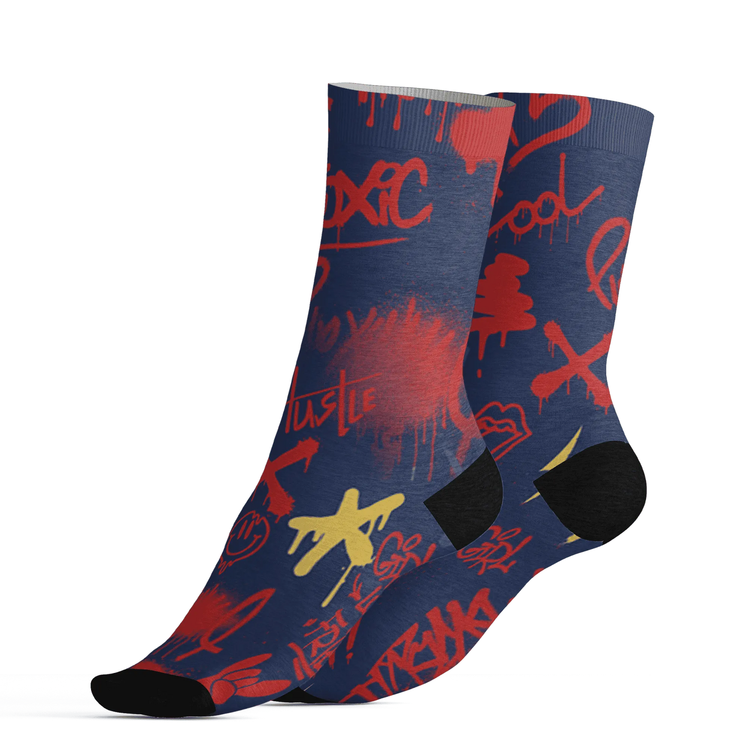 VaporMax-Air-Plus-Midnight-Navy-Gold-Black-Socks-Match-Graffiti-King-3D-Doodle-Style