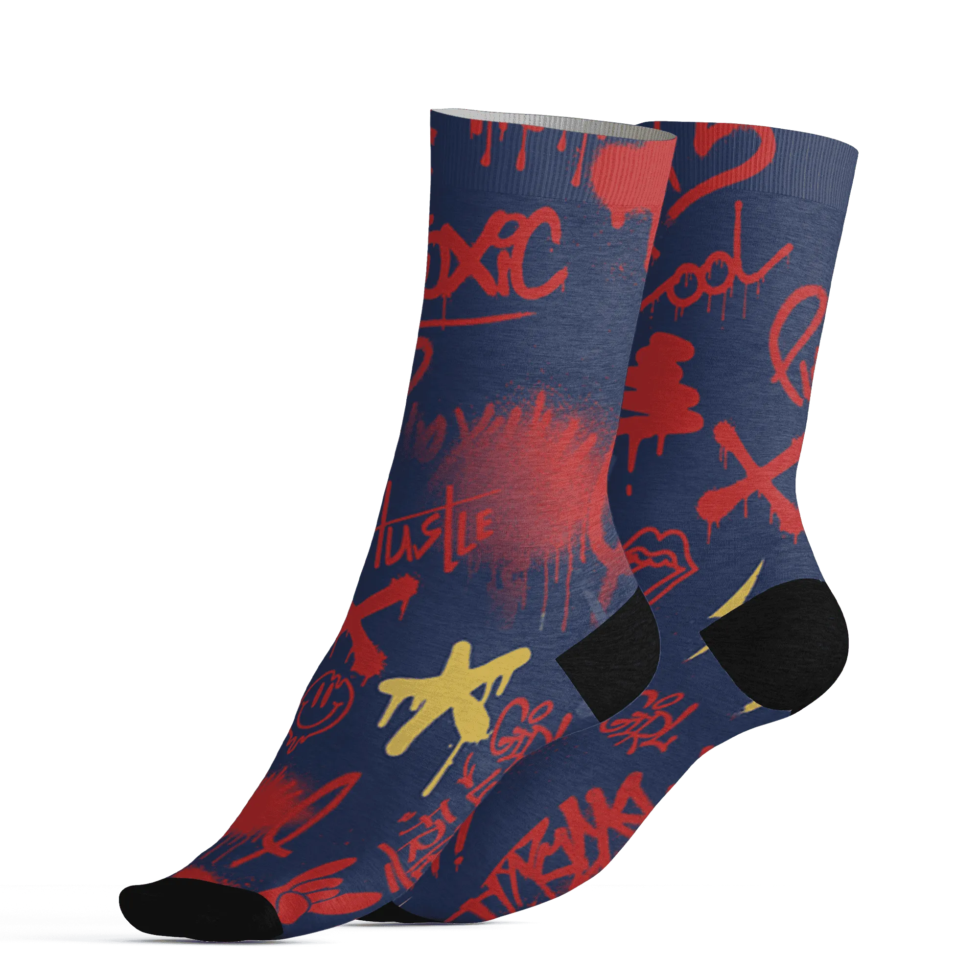 VaporMax-Air-Plus-Midnight-Navy-Gold-Black-Socks-Match-Graffiti-King-3D-Doodle-Style