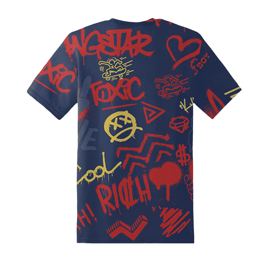 VaporMax-Air-Plus-Midnight-Navy-Gold-Black-T-Shirt-Match-Graffiti-King-3D-Doodle-Style