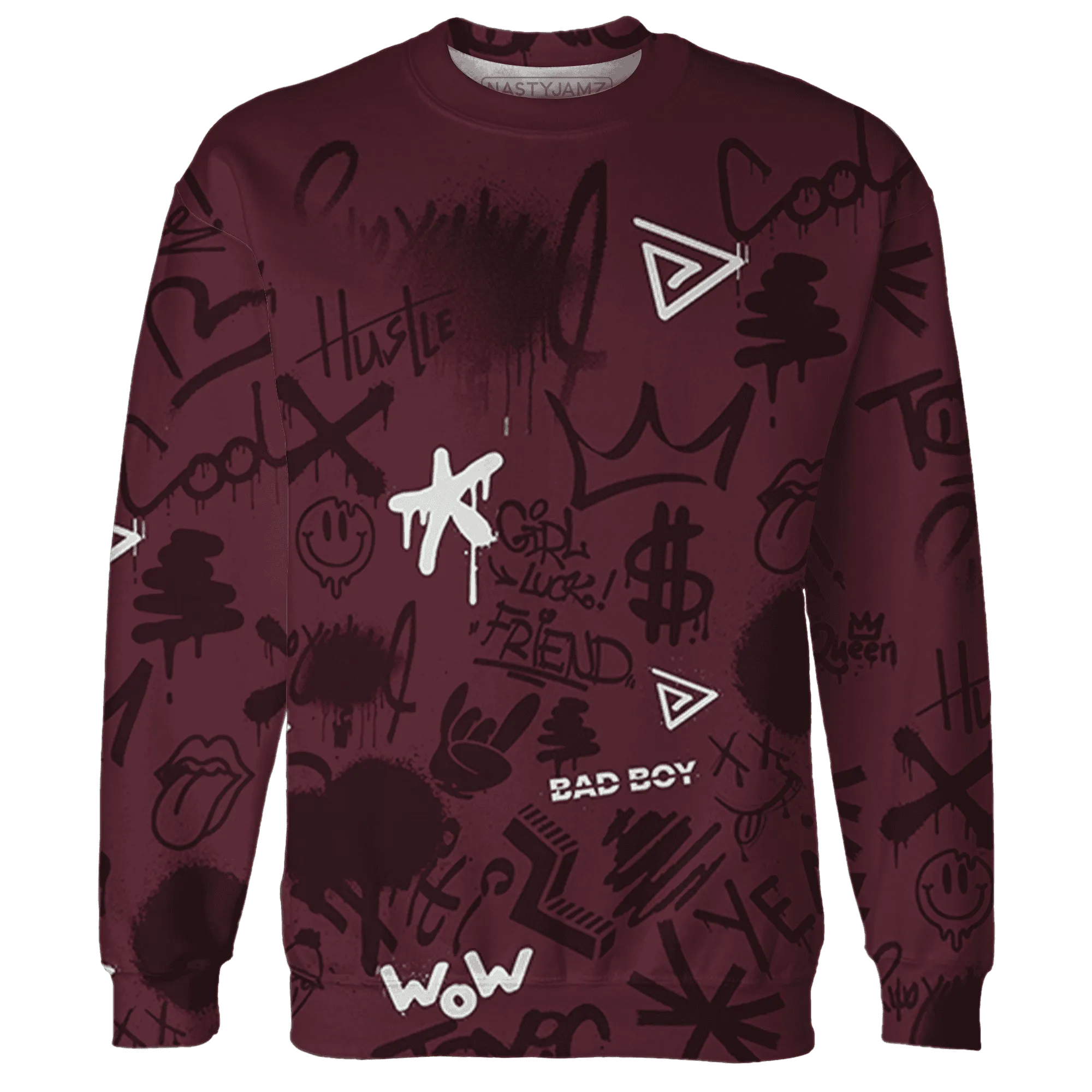VaporMax-Night-Maron-Burgundy-Sweatshirt-Match-Graffiti-King-3D-Doodle-Style