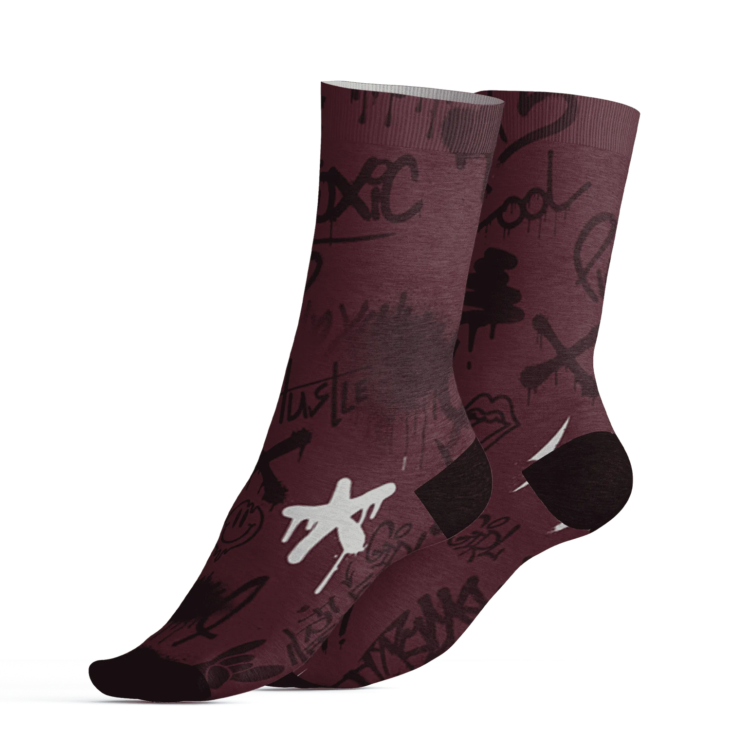VaporMax-Night-Maron-Burgundy-Socks-Match-Graffiti-King-3D-Doodle-Style