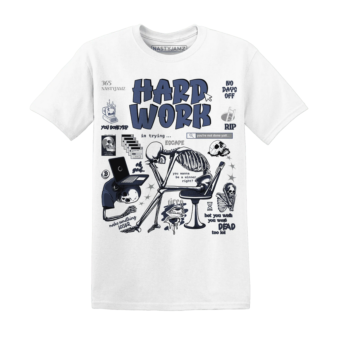 NastyJamz-White-Navy-6s-T-Shirt-Match-Hard-Work