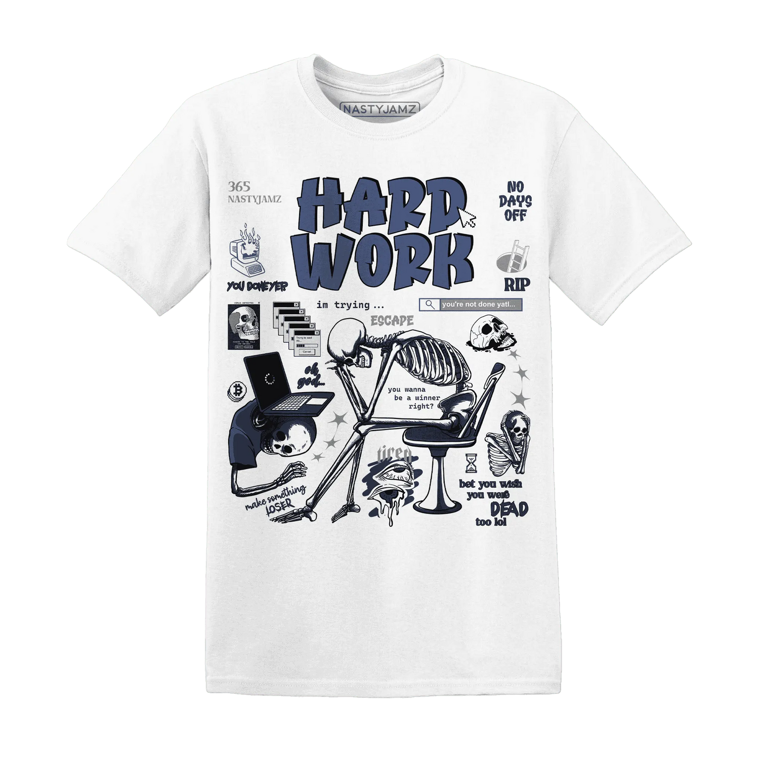 NastyJamz-White-Navy-6s-T-Shirt-Match-Hard-Work