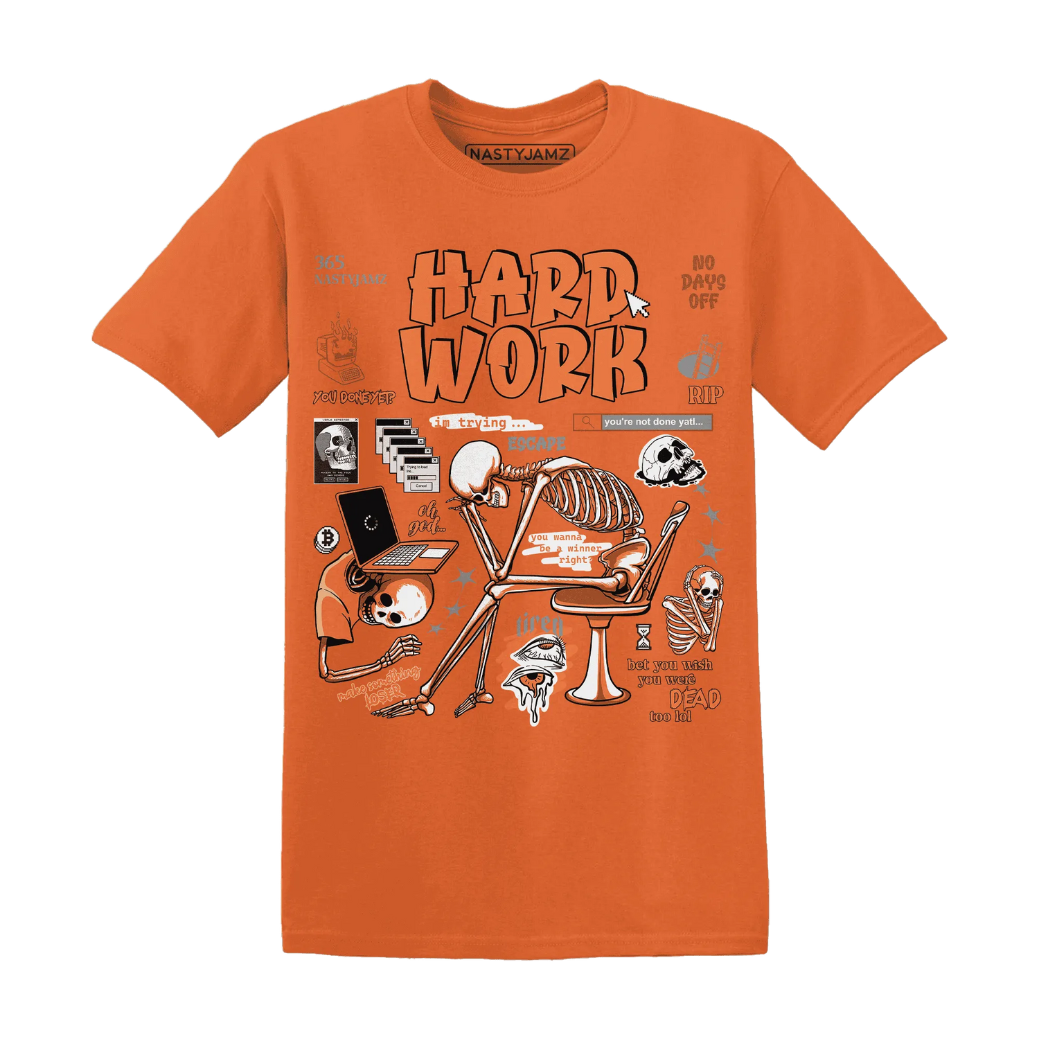 AM-TW-White-Orange-NastyJamz-T-Shirt-Match-Hard-Work