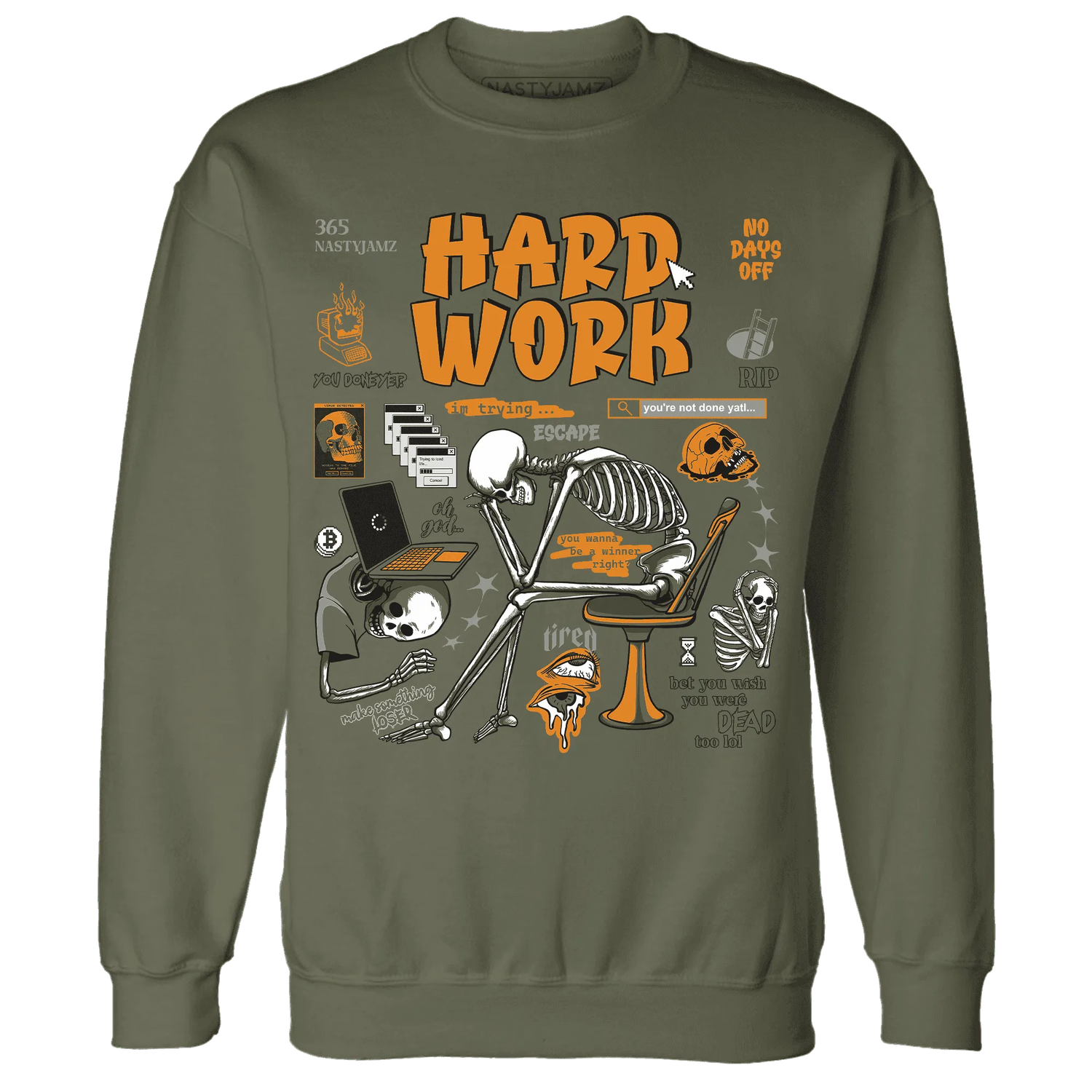NastyJamz-Olive-5s-Sweatshirt-Match-Hard-Work