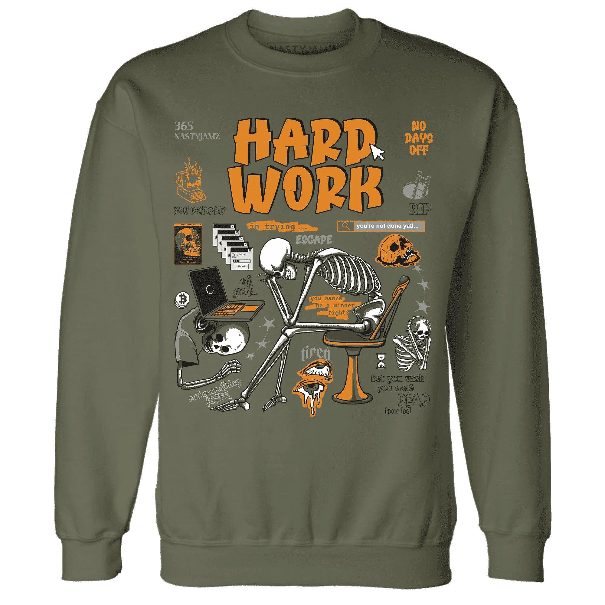 NastyJamz-Olive-5s-Sweatshirt-Match-Hard-Work