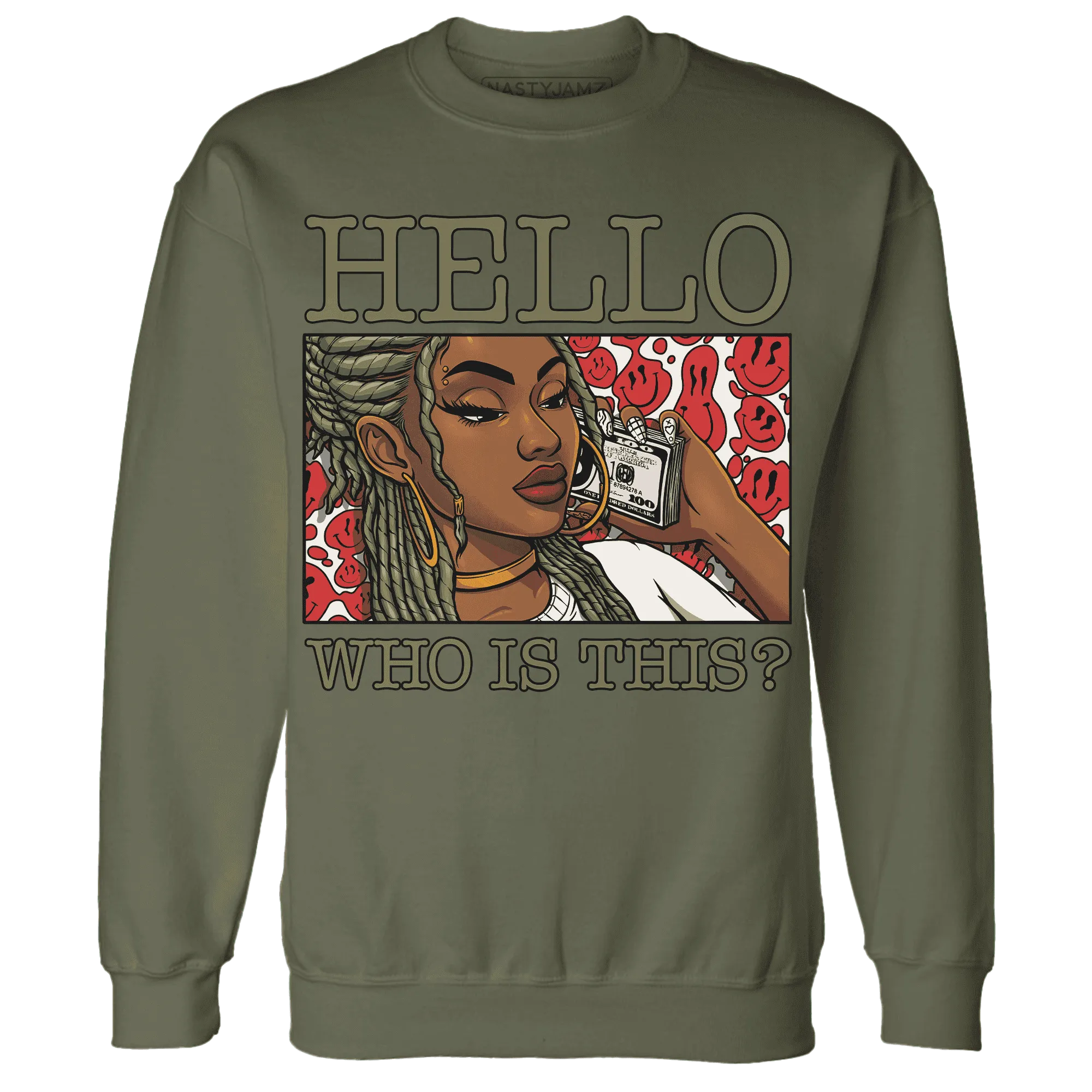 NastyJamz-Medium-Olive-1s-Sweatshirt-Match-Hello-Girl