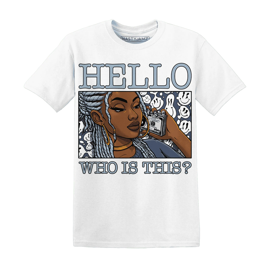 Mid-Diffused-Blue-Grey-1s-T-Shirt-Match-Hello-Girl