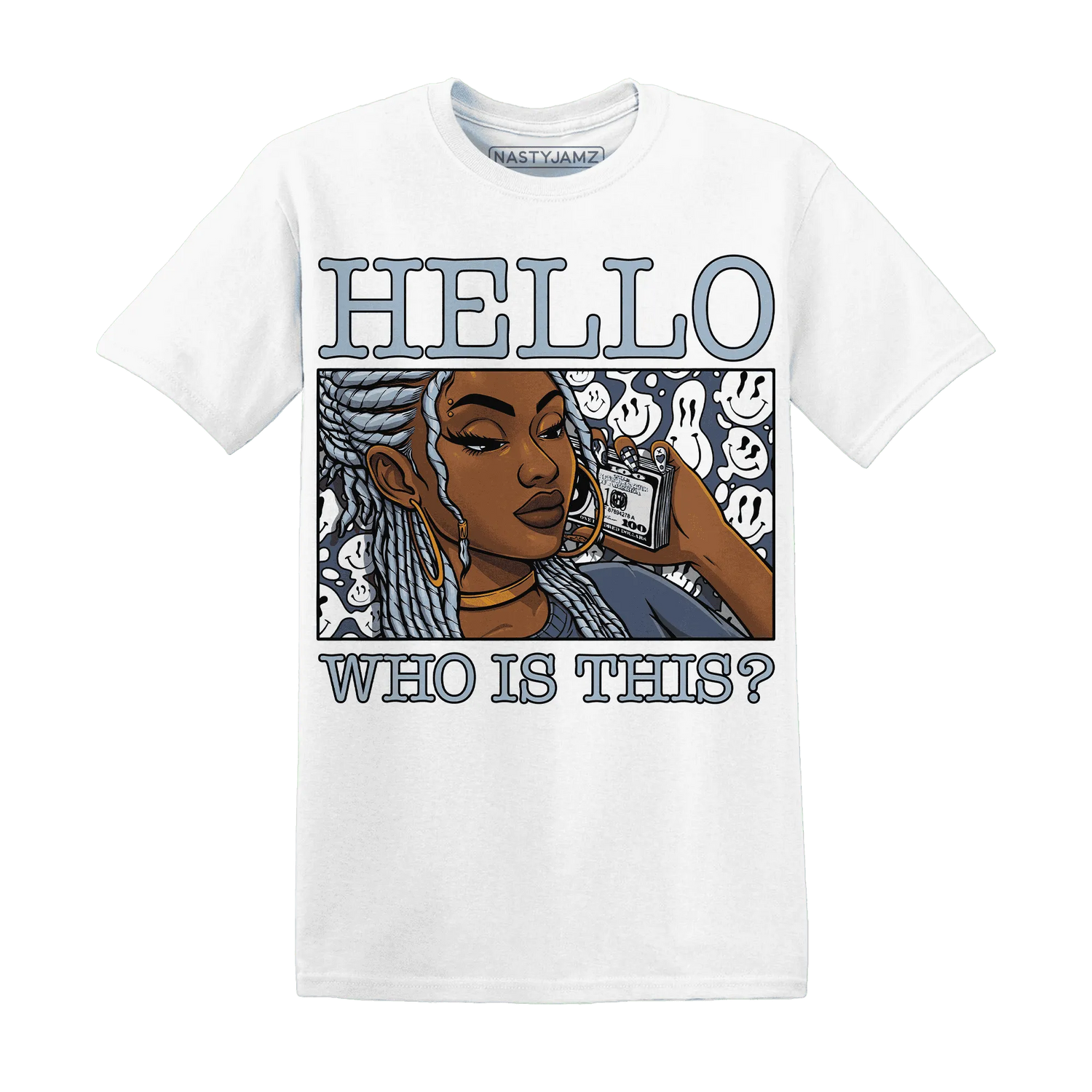 Mid-Diffused-Blue-Grey-1s-T-Shirt-Match-Hello-Girl