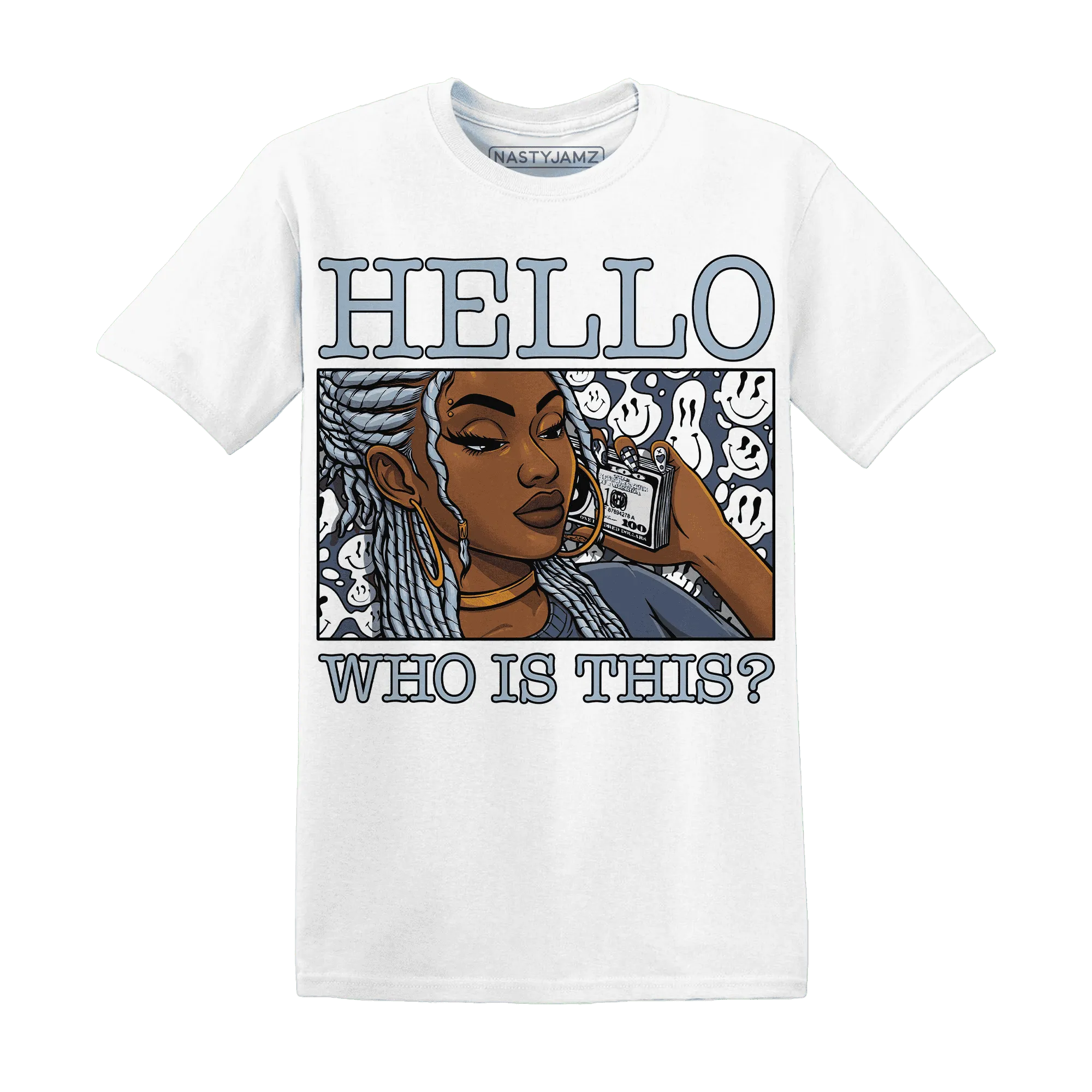 Mid-Diffused-Blue-Grey-1s-T-Shirt-Match-Hello-Girl