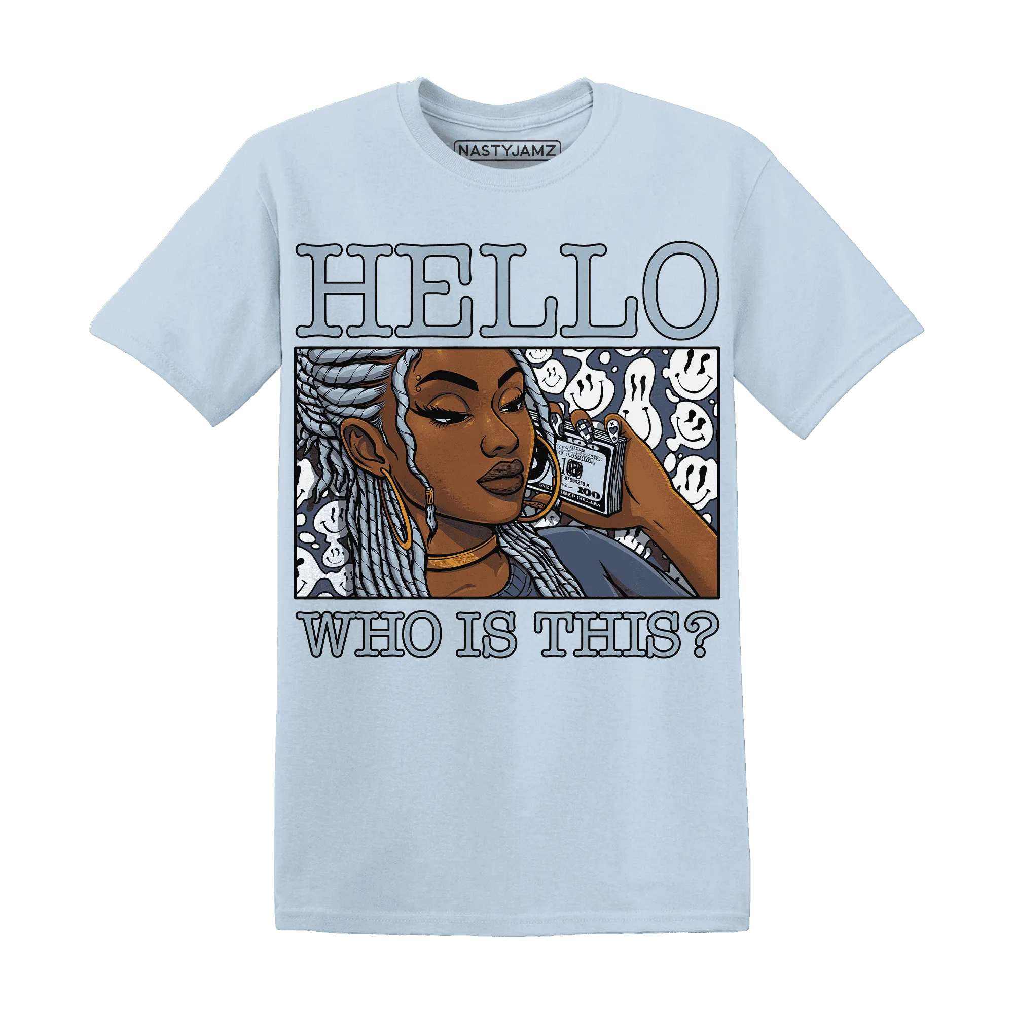 Mid-Diffused-Blue-Grey-1s-T-Shirt-Match-Hello-Girl