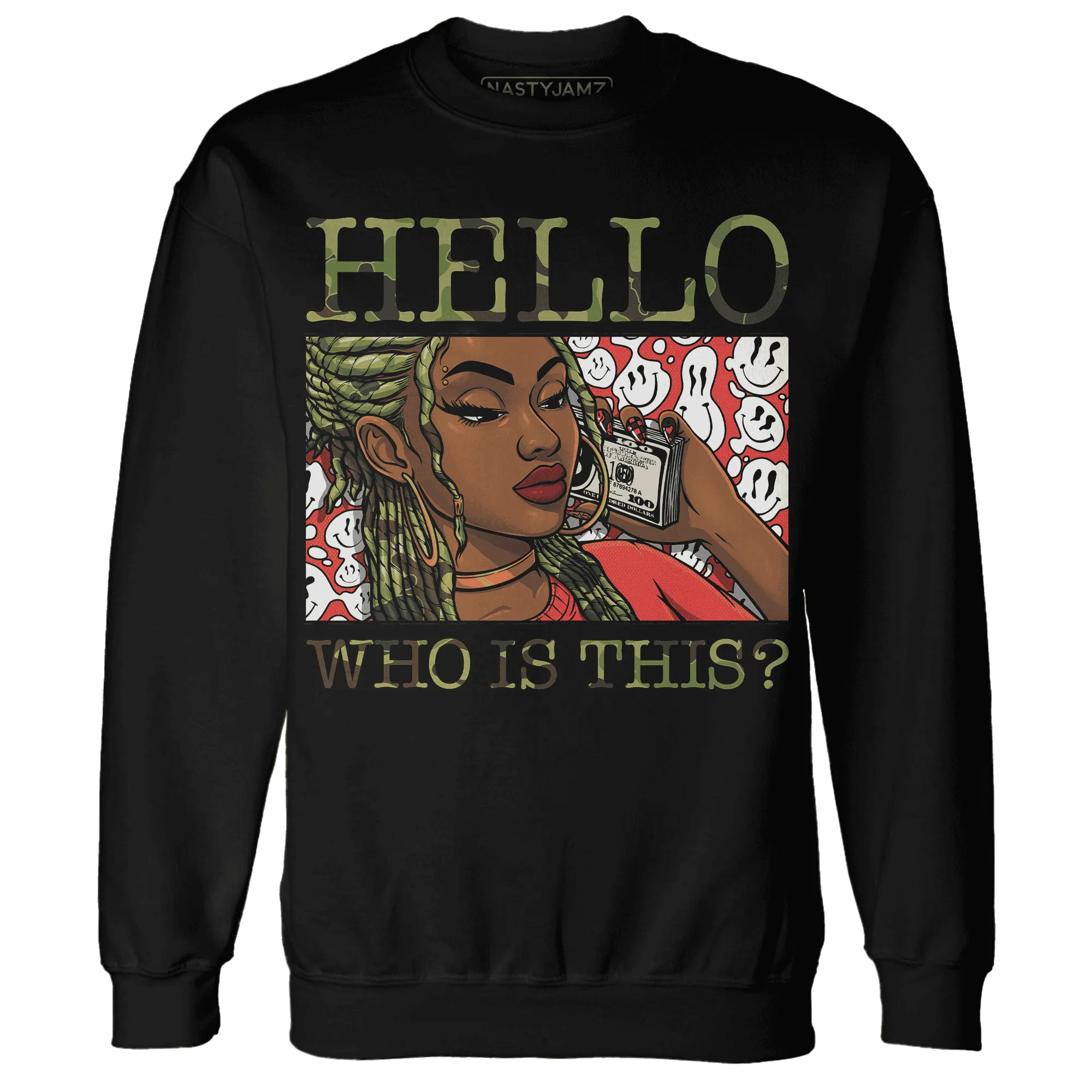 AM-90-Dark-Sage-Solar-Red-NastyJamz-Sweatshirt-Match-Hello-Girl