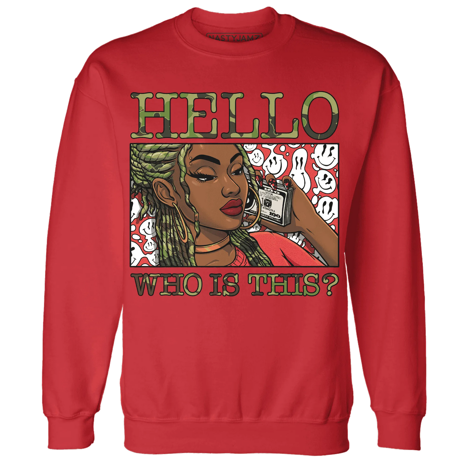 AM-90-Dark-Sage-Solar-Red-NastyJamz-Sweatshirt-Match-Hello-Girl