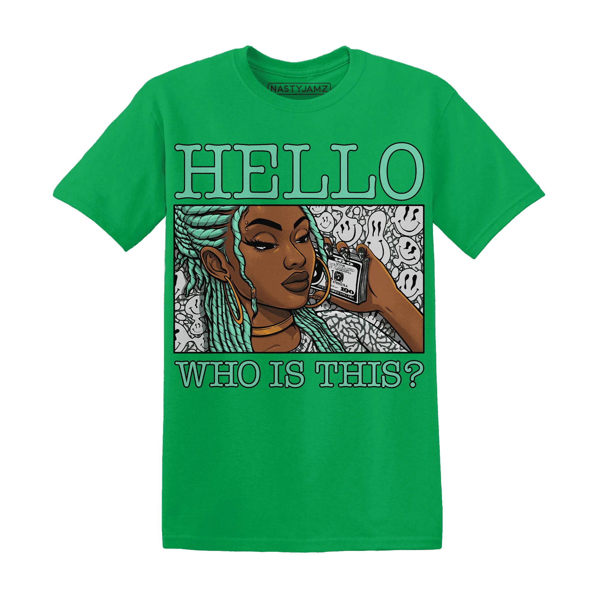 Green-Glow-3s-T-Shirt-Match-Hello-Girl