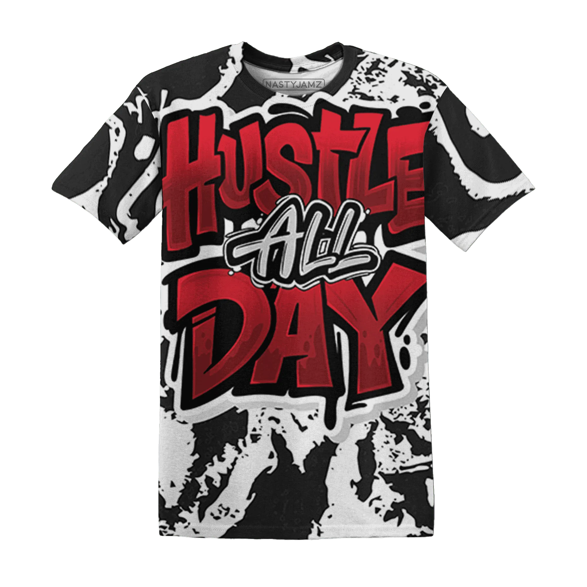 Retro-Red-Taxi-12s-T-Shirt-Match-Hustle-All-Day-3D