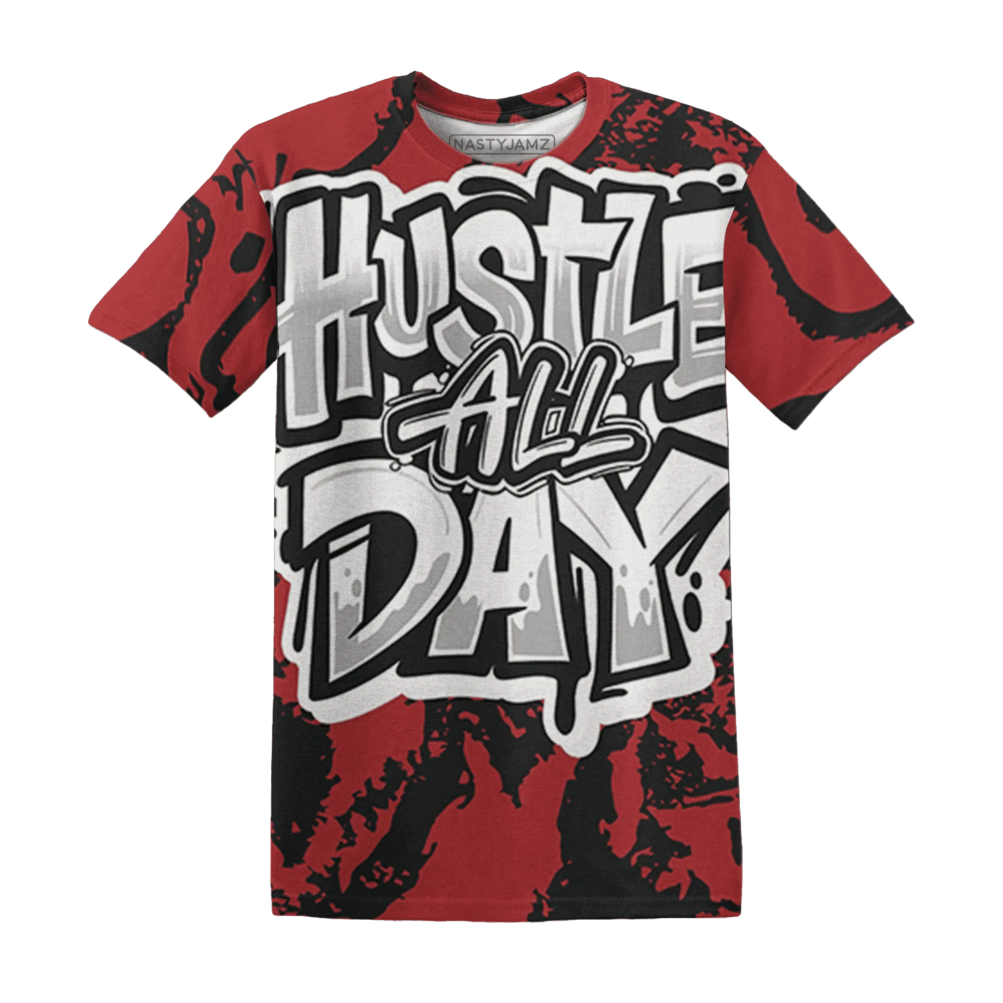 Black-Toe-Reimagined-Red-White-1s-NastyJamz-T-Shirt-Match-Hustle-All-Day-3D
