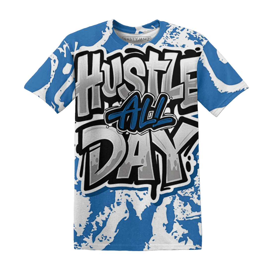 Industrial-Blue-4s-T-Shirt-Match-Hustle-All-Day-3D