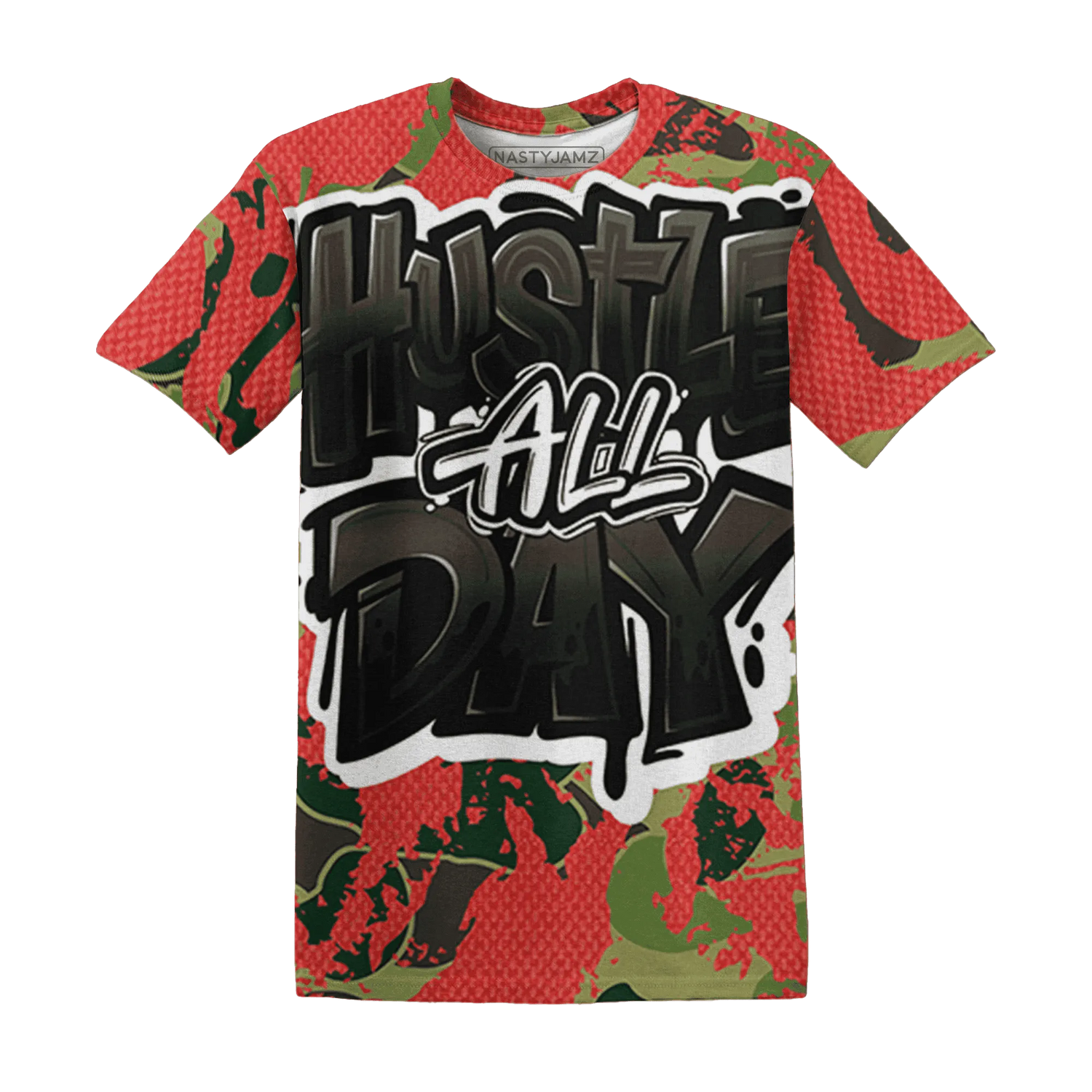 AM-90-Dark-Sage-Solar-Red-NastyJamz-T-Shirt-Match-Hustle-All-Day-3D