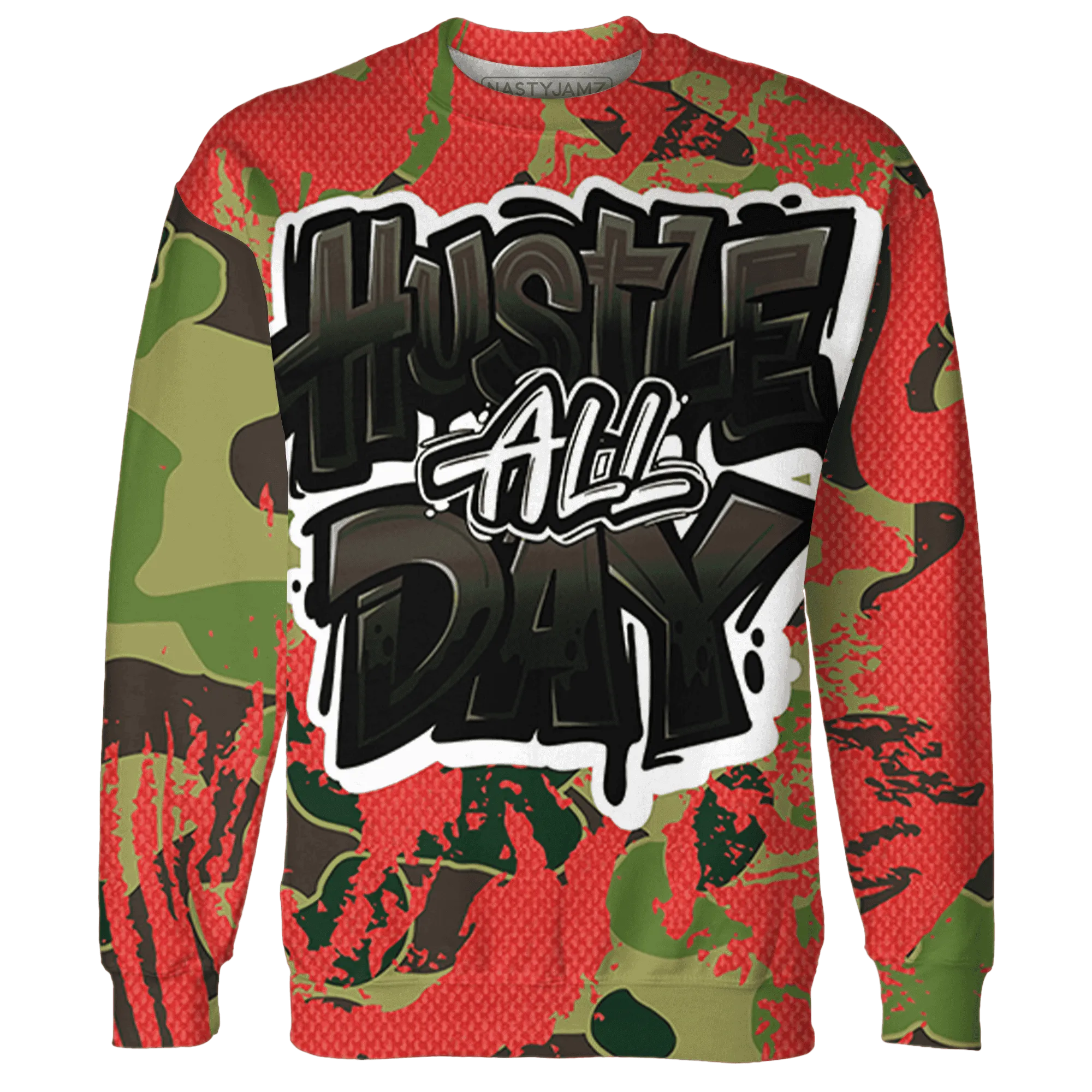 AM-90-Dark-Sage-Solar-Red-NastyJamz-Sweatshirt-Match-Hustle-All-Day-3D