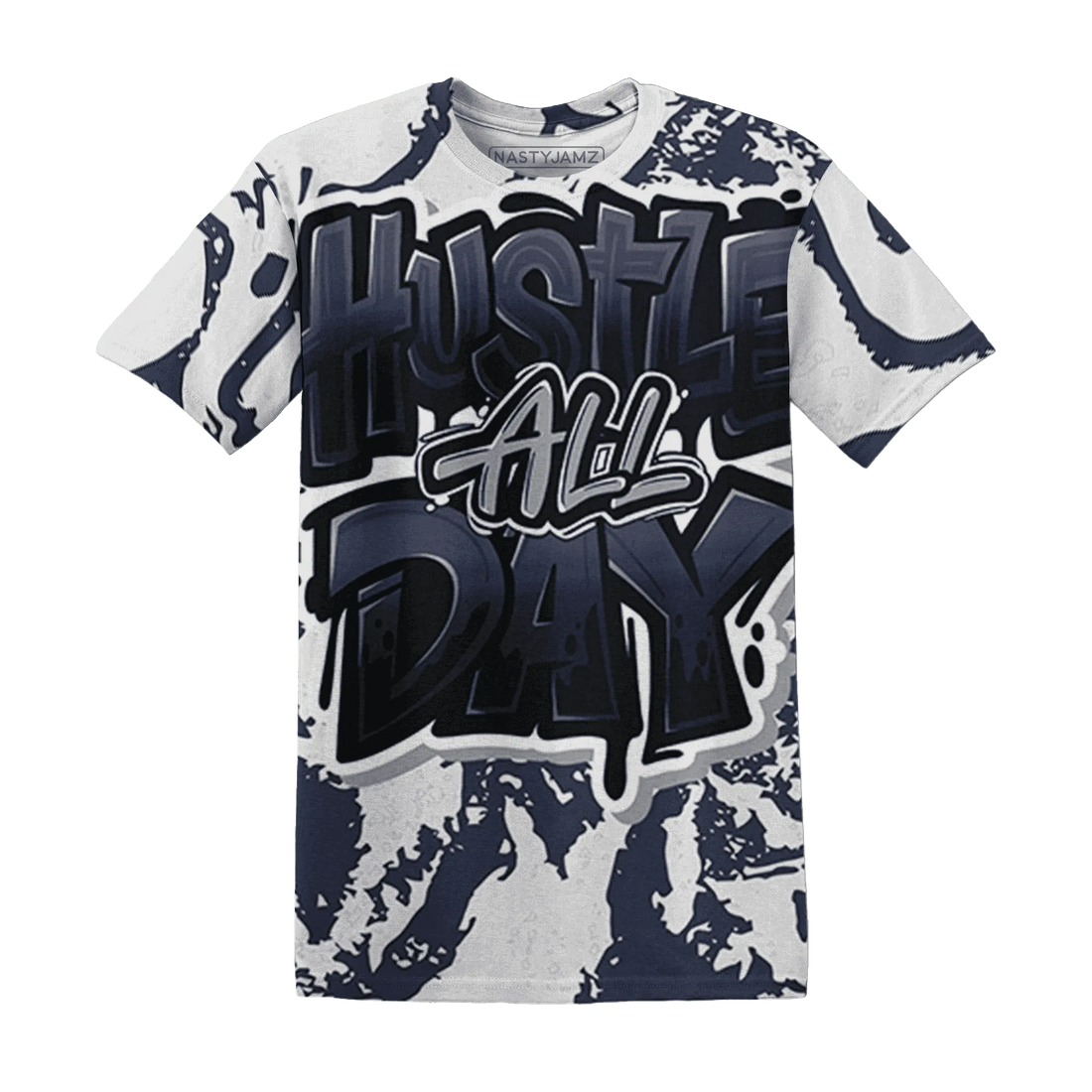 VaporMax-Plus-Midnight-Navy-White-Metallic-Silver-NastyJamz-T-Shirt-Match-Hustle-All-Day-3D