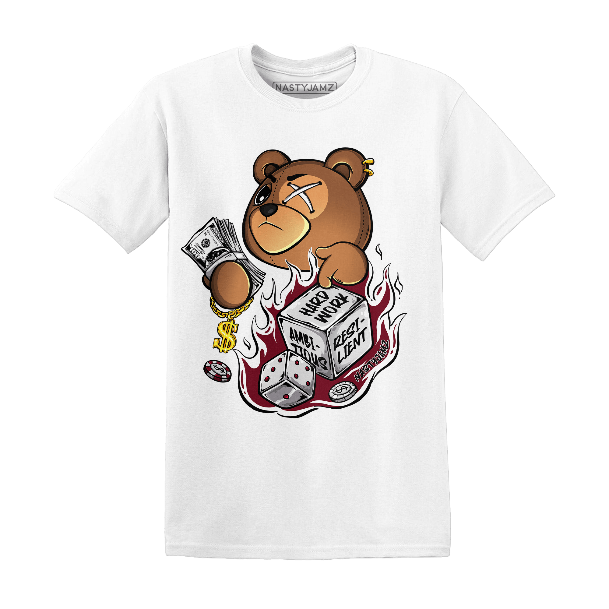 High White Team Red 1s T Shirt Match Hustle Casino BER - NastyJamz
