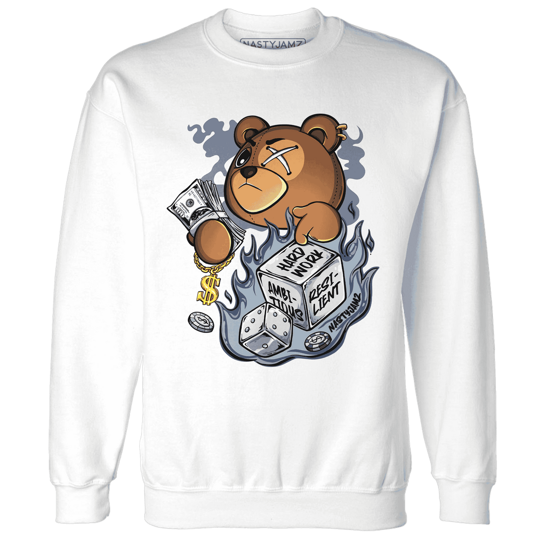 Mid Diffused Blue Grey 1s Sweatshirt Match Hustle Casino BER - NastyJamz