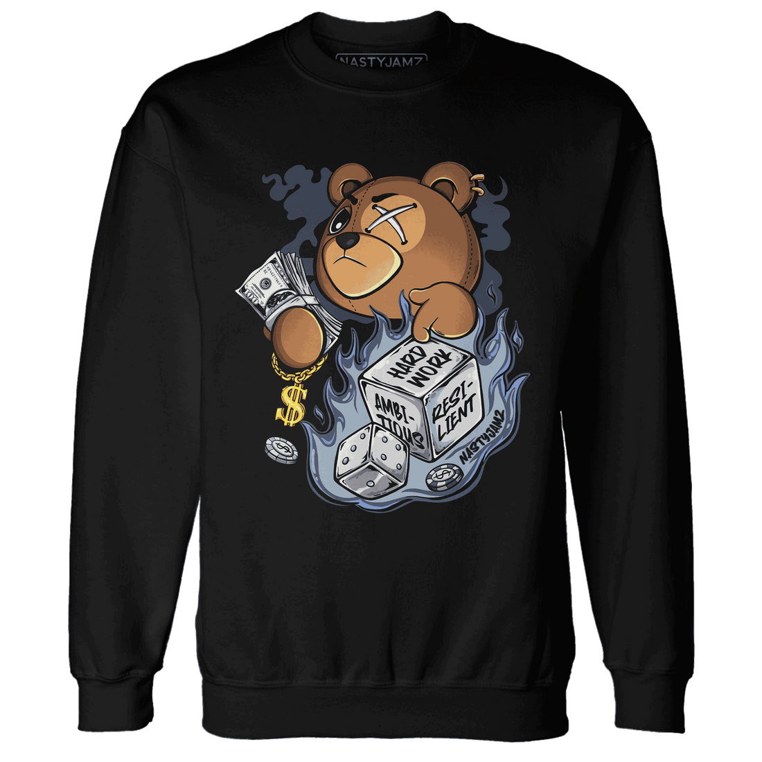 Mid Diffused Blue Grey 1s Sweatshirt Match Hustle Casino BER - NastyJamz