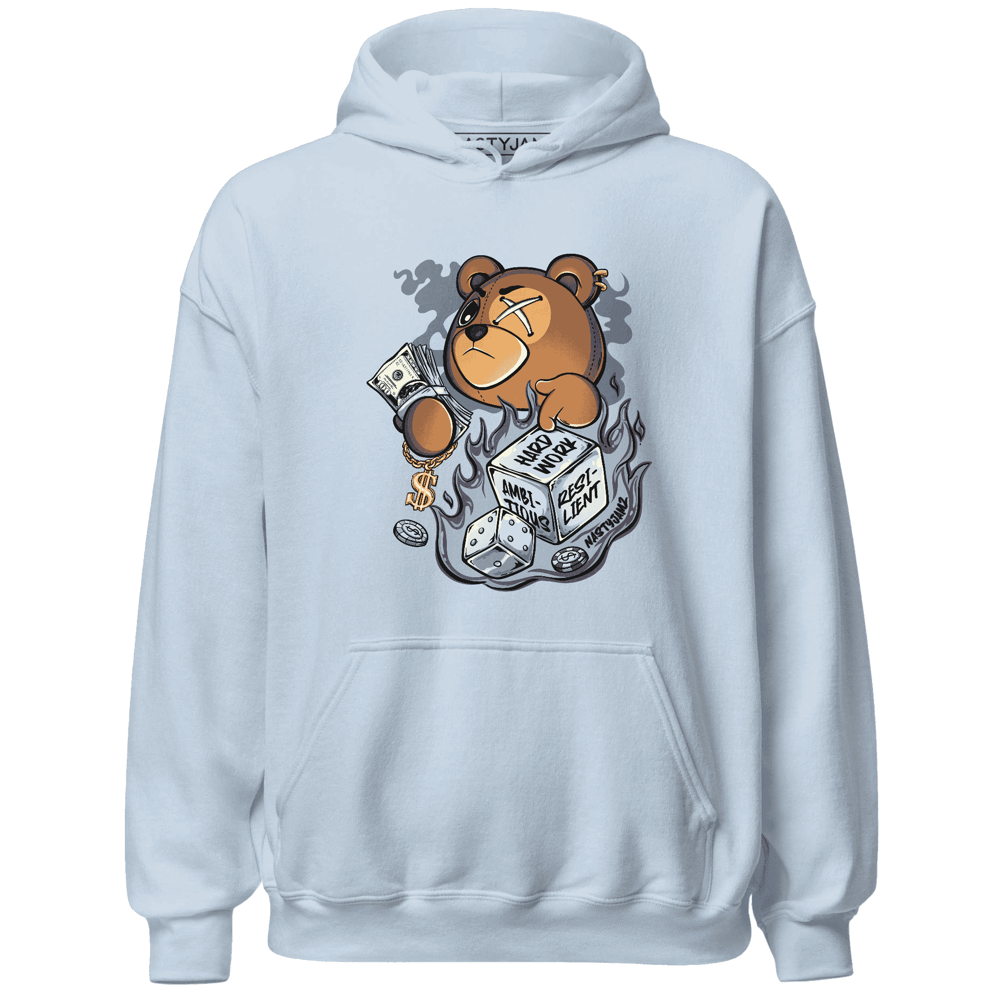 Mid Diffused Blue Grey 1s Hoodie Match Hustle Casino BER - NastyJamz