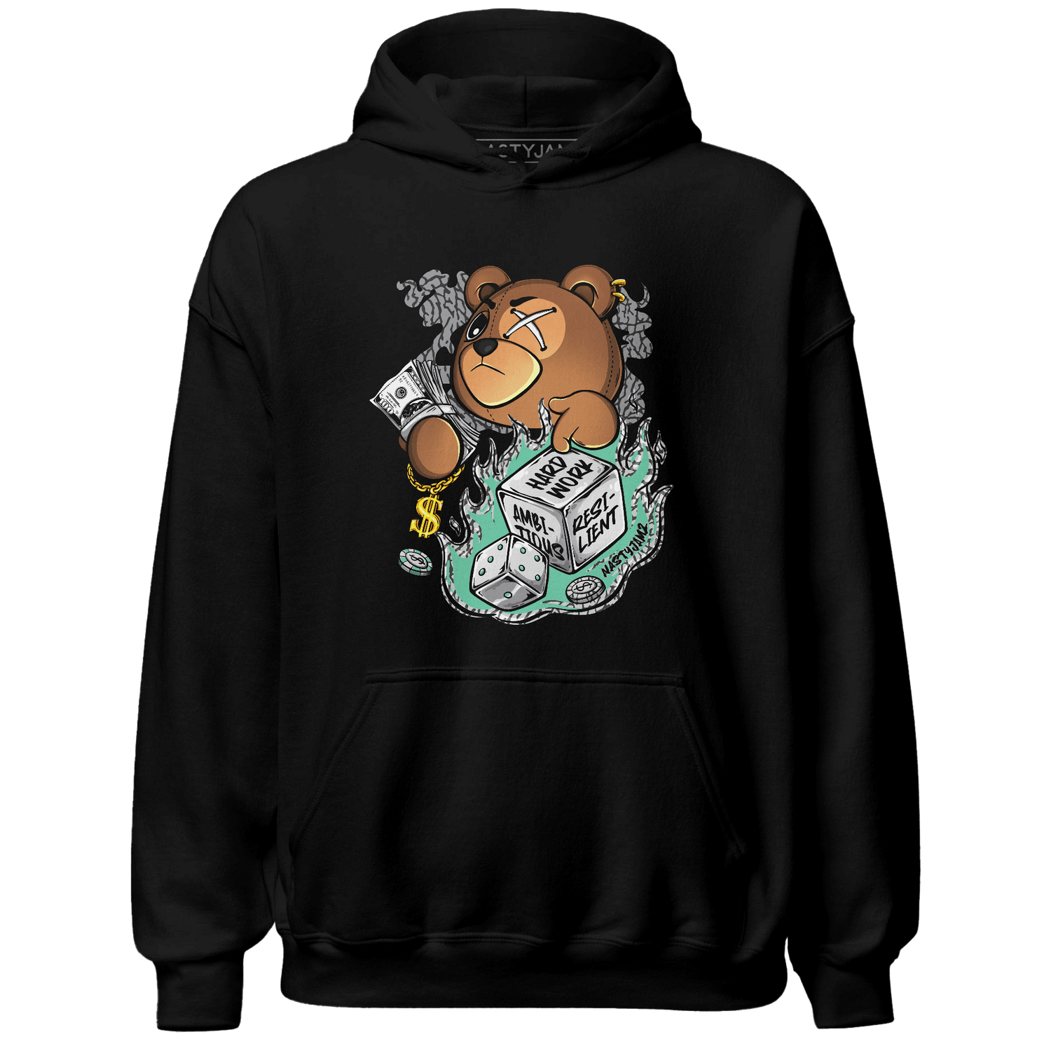 Green Glow 3s Hoodie Match Hustle Casino BER - NastyJamz