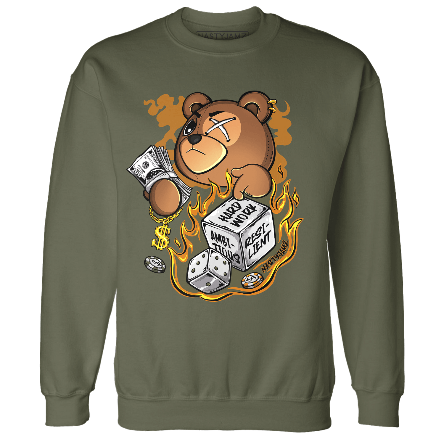 Olive 5s Sweatshirt Match Hustle Casino BER - NastyJamz