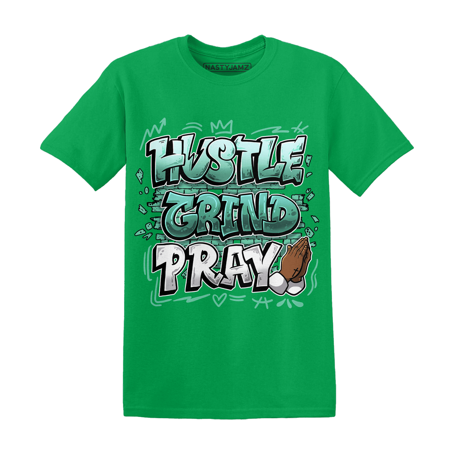 High OG Green Glow 1s T Shirt Match Hustle Grind Pray - NastyJamz