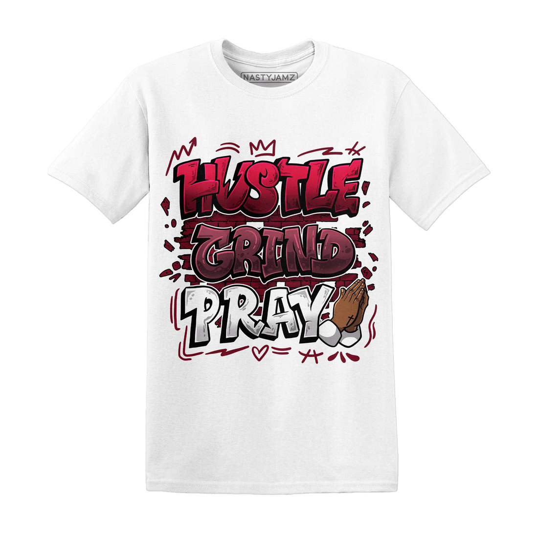 High White Team Red 1s T Shirt Match Hustle Grind Pray - NastyJamz
