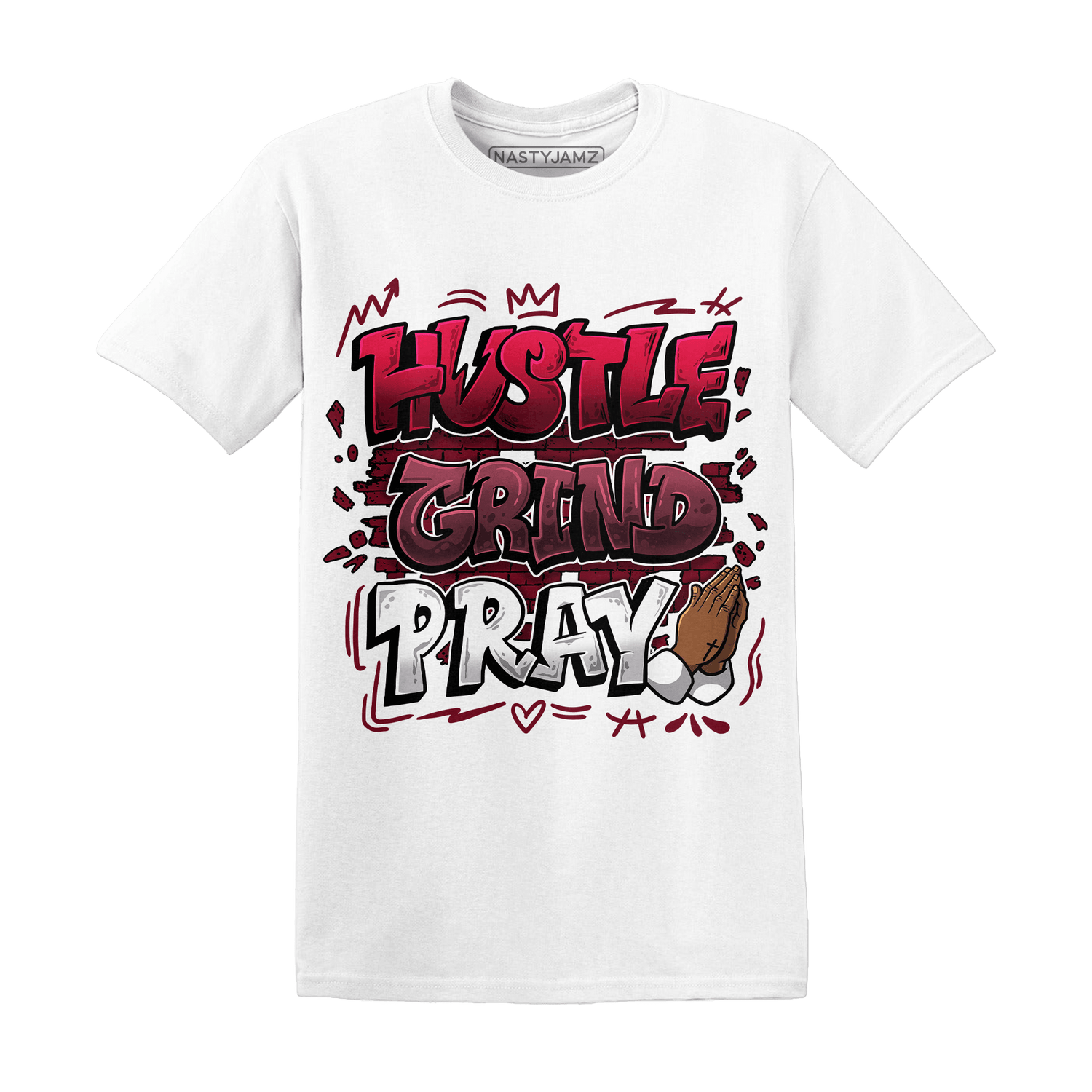 High White Team Red 1s T Shirt Match Hustle Grind Pray - NastyJamz