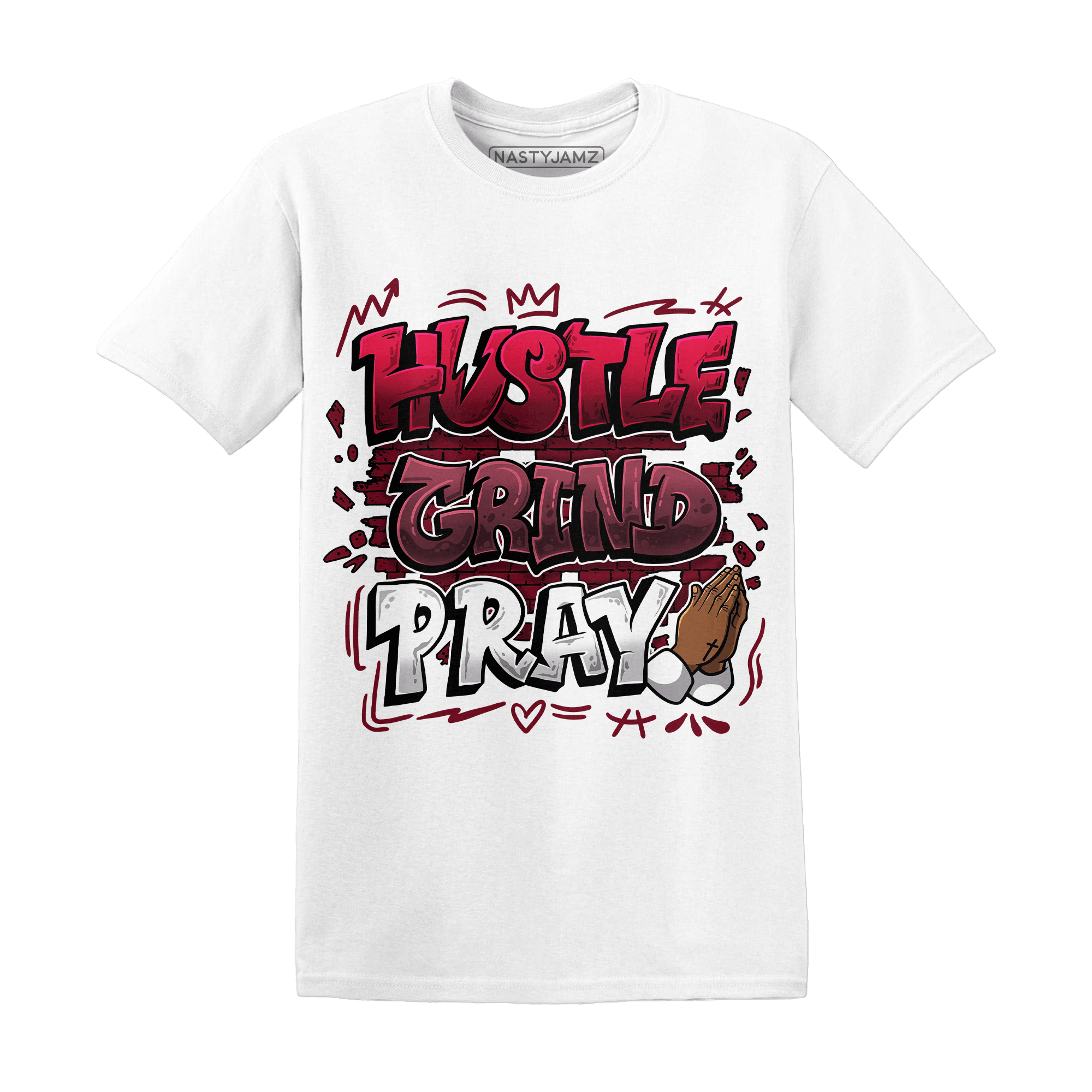 High White Team Red 1s T Shirt Match Hustle Grind Pray - NastyJamz