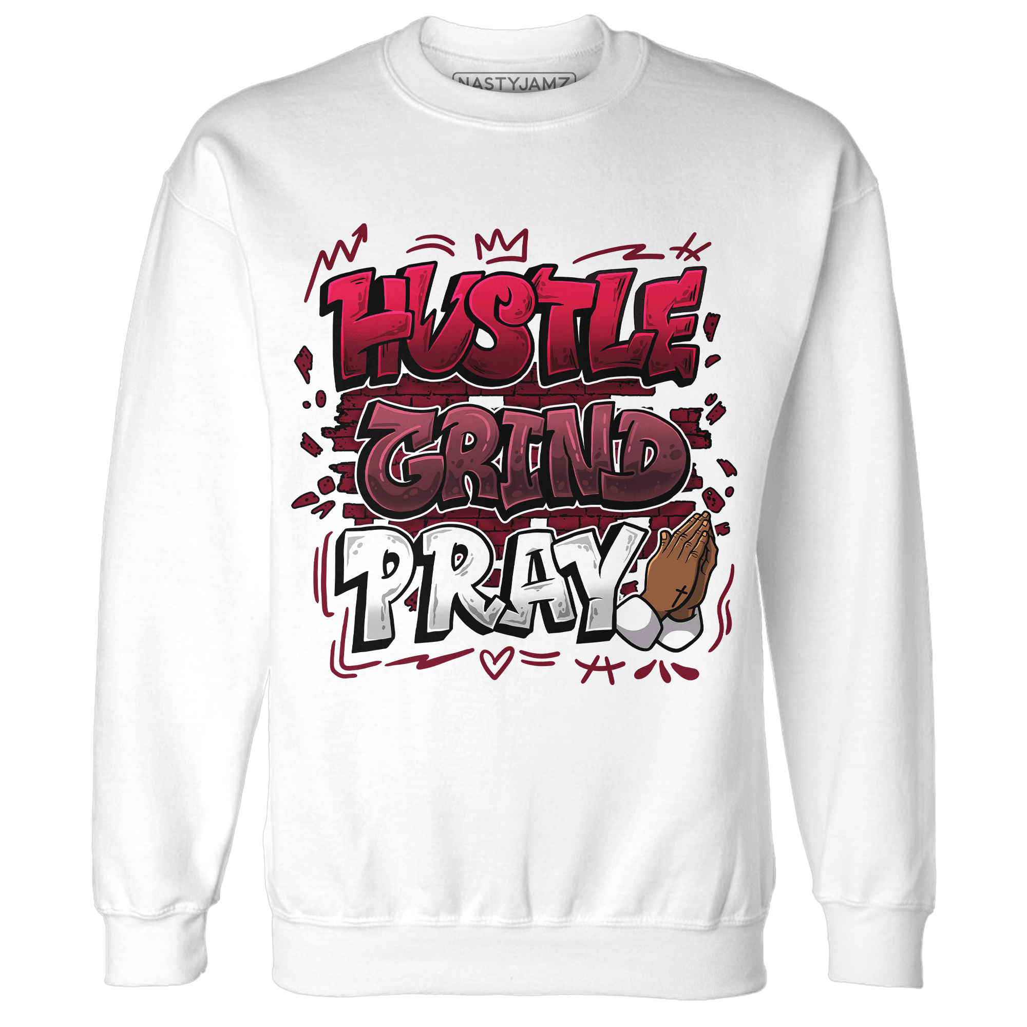 High White Team Red 1s Sweatshirt Match Hustle Grind Pray - NastyJamz