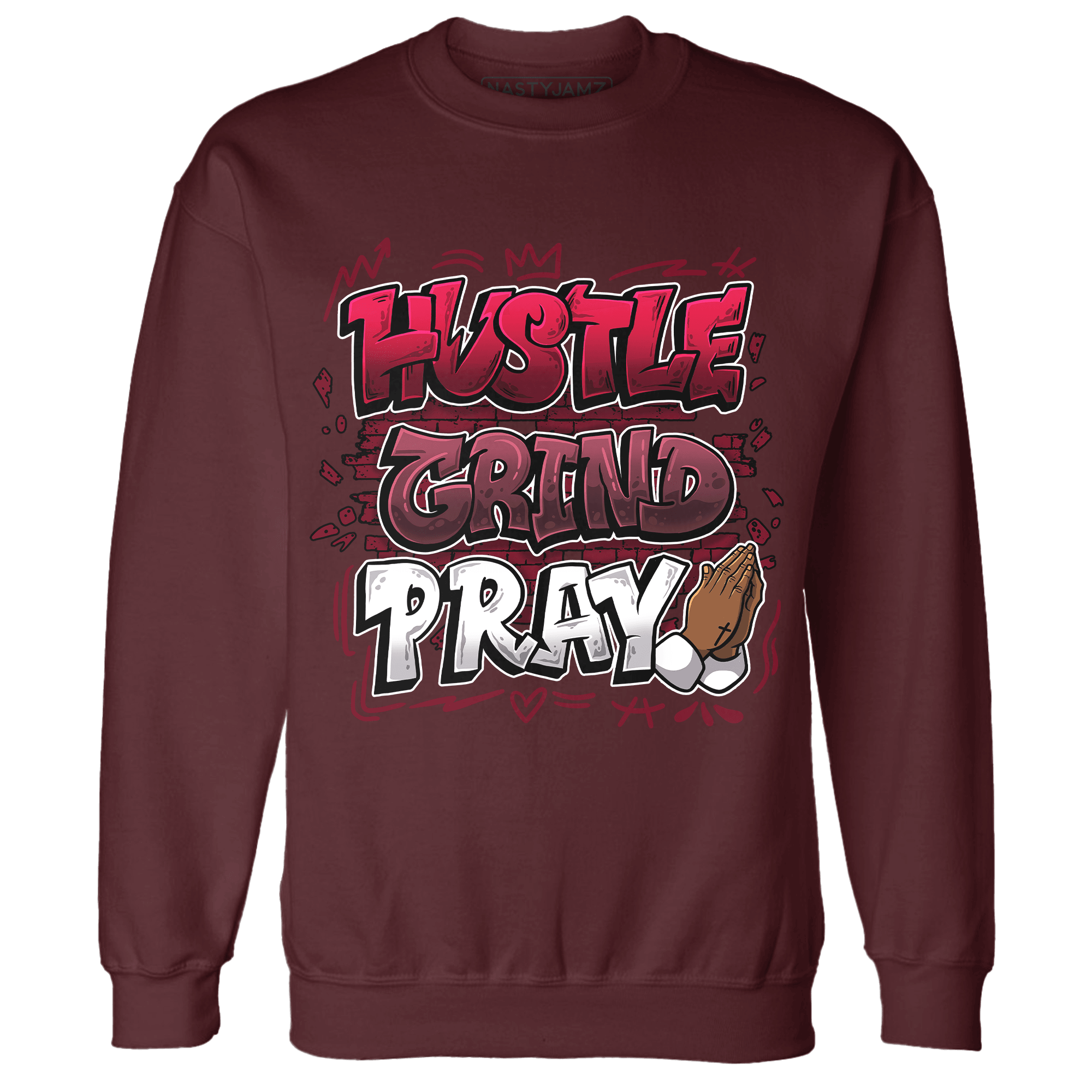 High White Team Red 1s Sweatshirt Match Hustle Grind Pray - NastyJamz