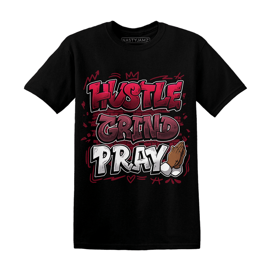 High White Team Red 1s T Shirt Match Hustle Grind Pray - NastyJamz