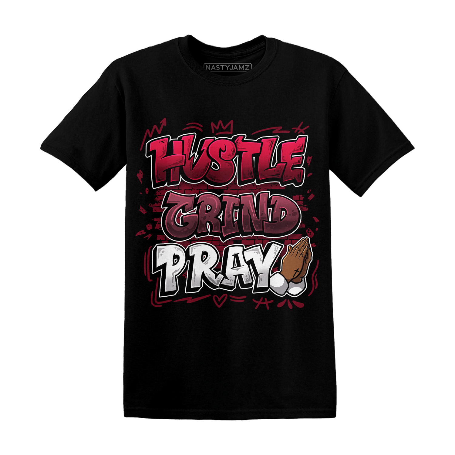 High White Team Red 1s T Shirt Match Hustle Grind Pray - NastyJamz
