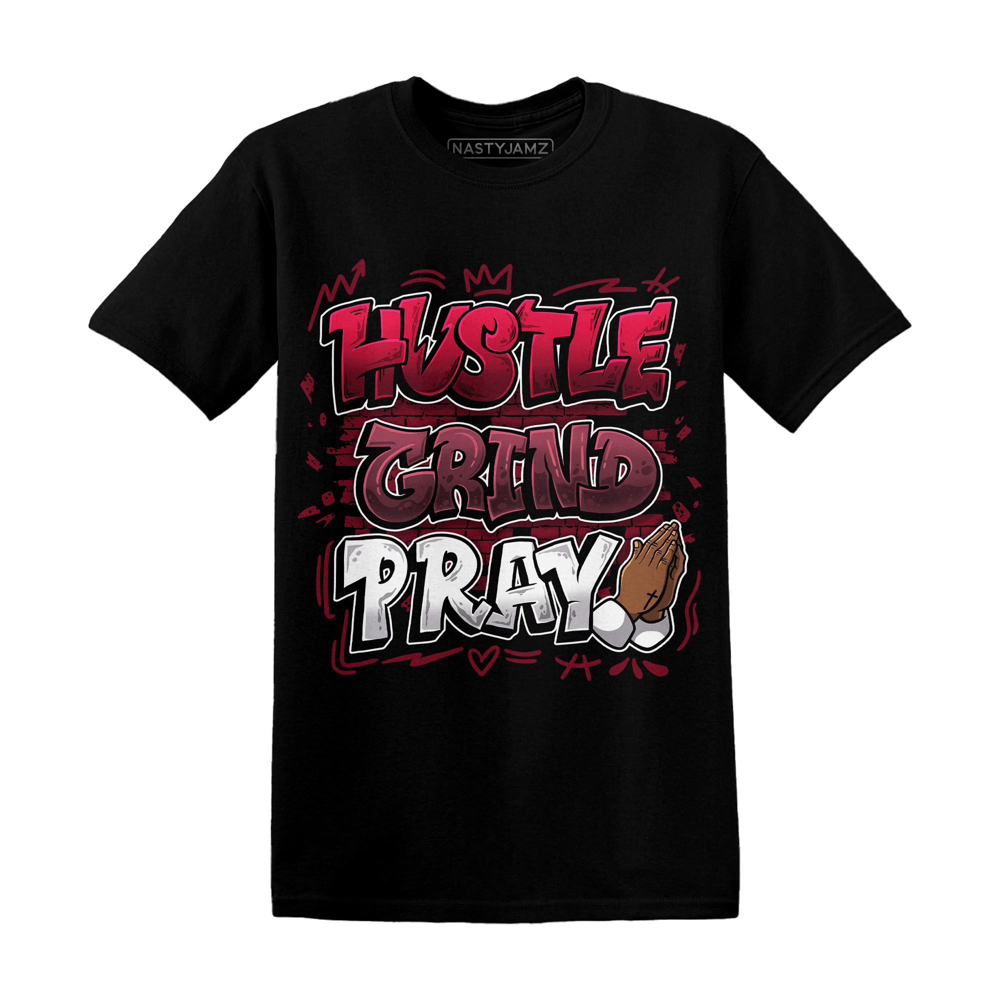 High White Team Red 1s T Shirt Match Hustle Grind Pray - NastyJamz