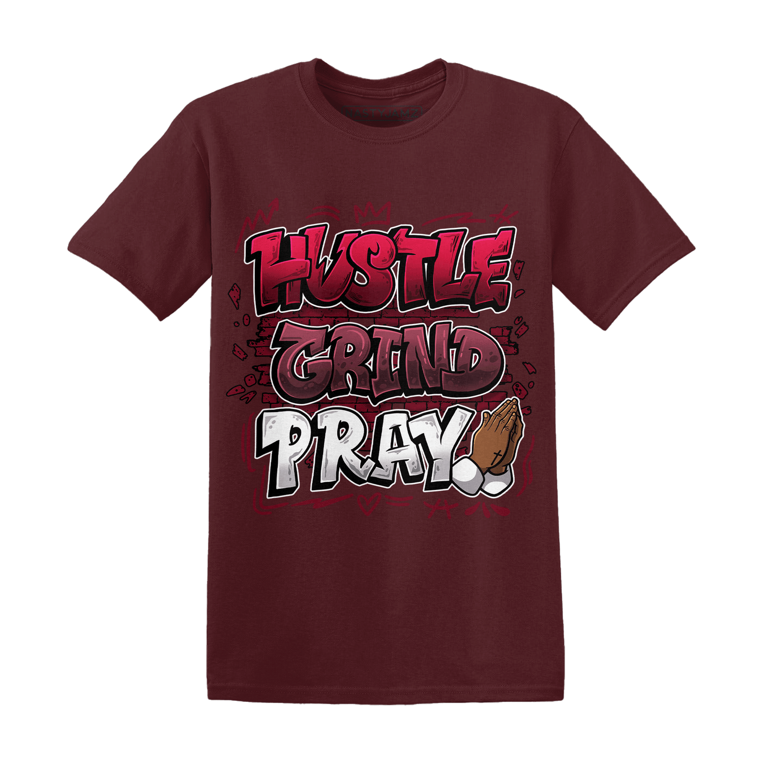 High White Team Red 1s T Shirt Match Hustle Grind Pray - NastyJamz