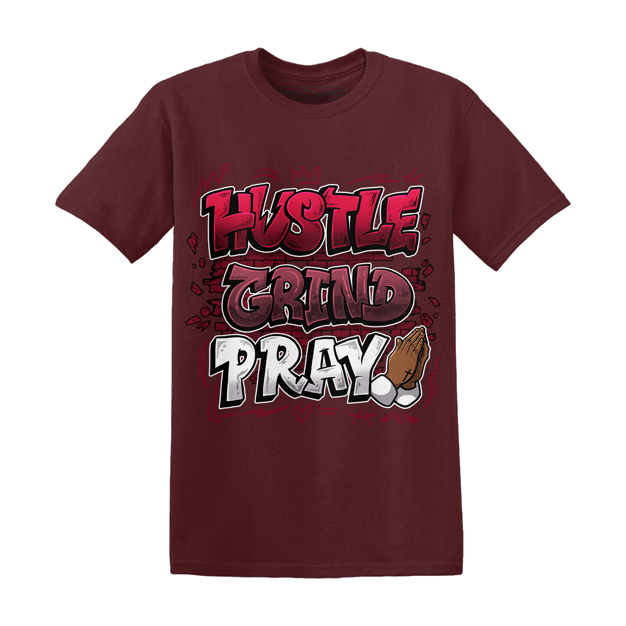 High White Team Red 1s T Shirt Match Hustle Grind Pray - NastyJamz