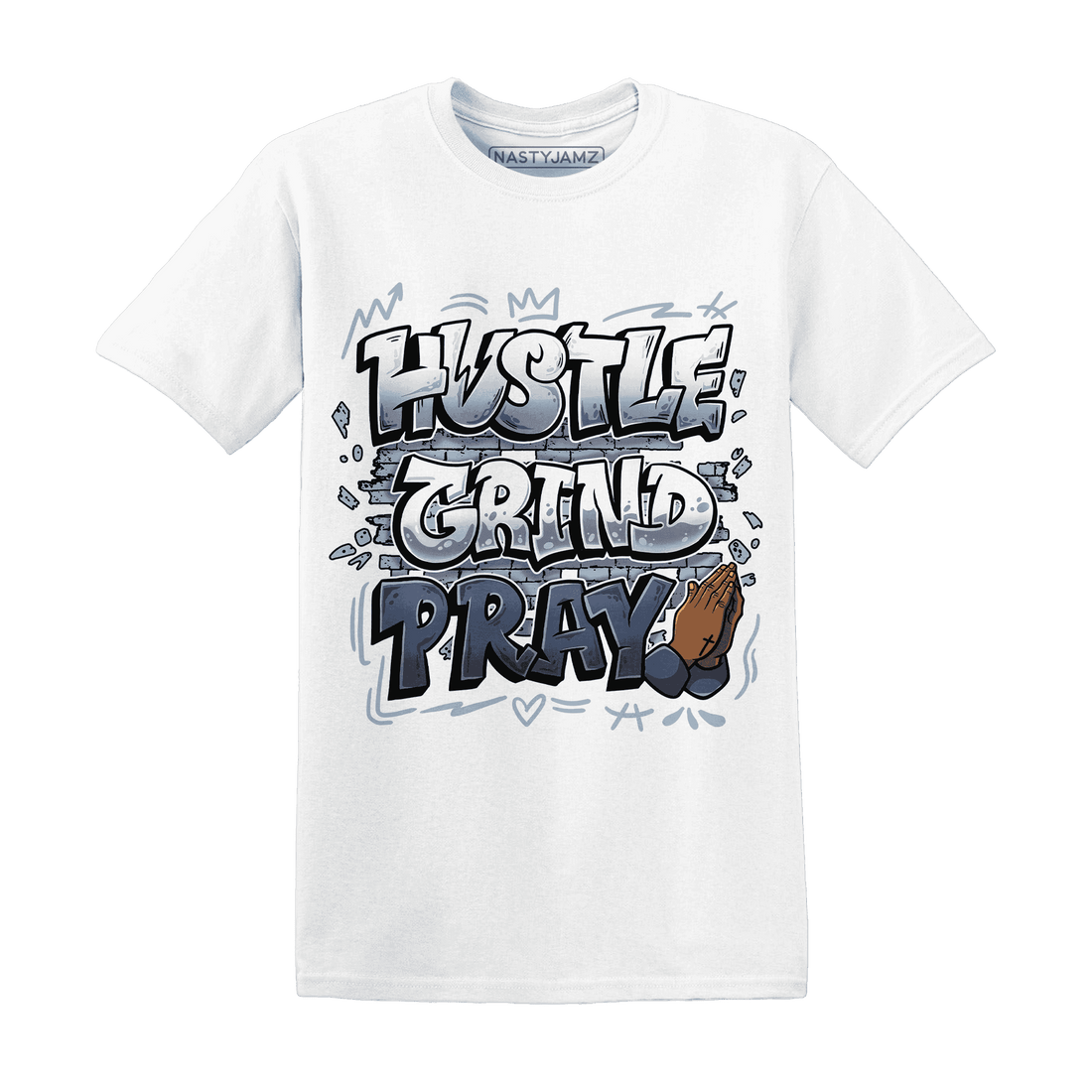 Mid Diffused Blue Grey 1s T Shirt Match Hustle Grind Pray - NastyJamz