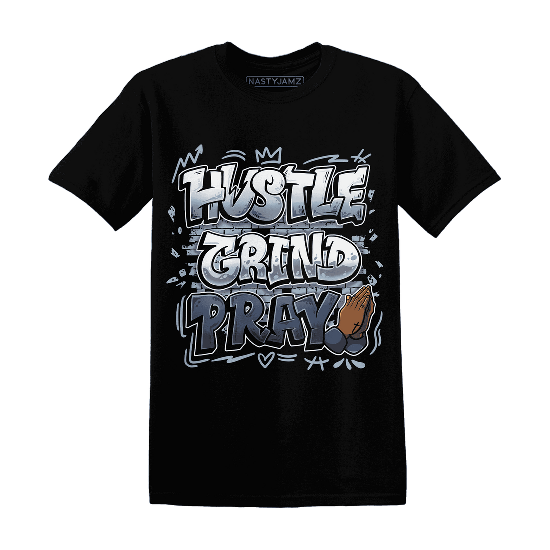 Mid Diffused Blue Grey 1s T Shirt Match Hustle Grind Pray - NastyJamz